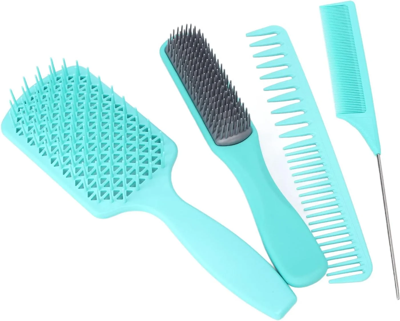 شانه دم موشی، ست شانه مو با استحکام و دوام بالا، ساخته شده از مواد کربنی برای موهای خشک، مرطوب، بلند، کوتاه، ضخیم، فر و انواع مو (سبز، بسته بندی شده)