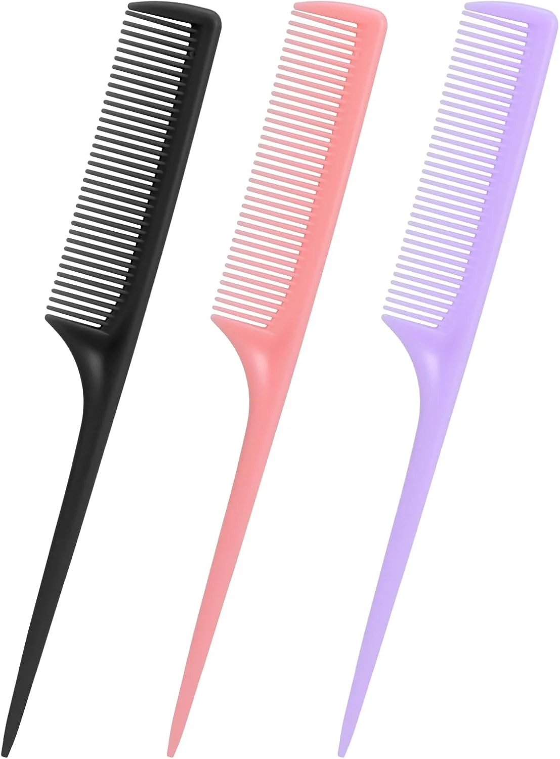 ست شانه دم موشی - 3 عدد شانه دم موشی دندانه ریز برای حالت دادن و جدا کردن موی زنانه و دخترانه (مشکی، صورتی، بنفش)