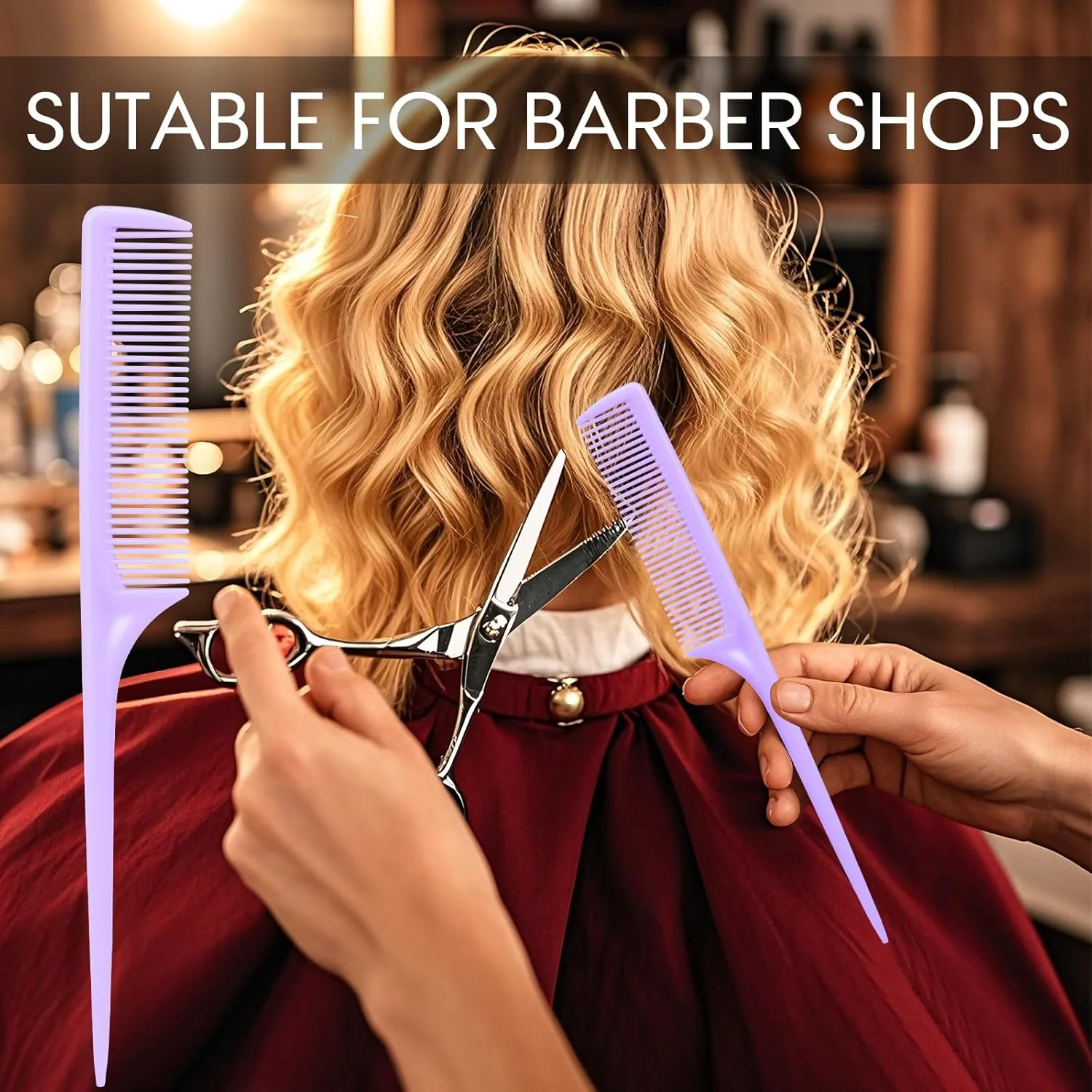 ست شانه دم موشی - 3 عدد شانه دم موشی دندانه ریز برای حالت دادن و جدا کردن موی زنانه و دخترانه (مشکی، صورتی، بنفش)