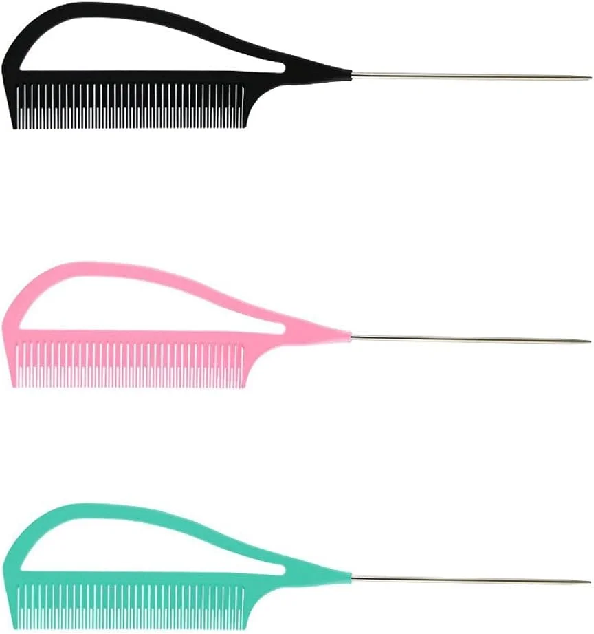 شانه‌های دم موشی برای آرایشگر مو، شانه‌های فلزی دقیق برای بافتن، لوازم جانبی جداکننده مو، شانه‌های دم سوزنی برای حالت دادن به مو در سالن (صورتی)