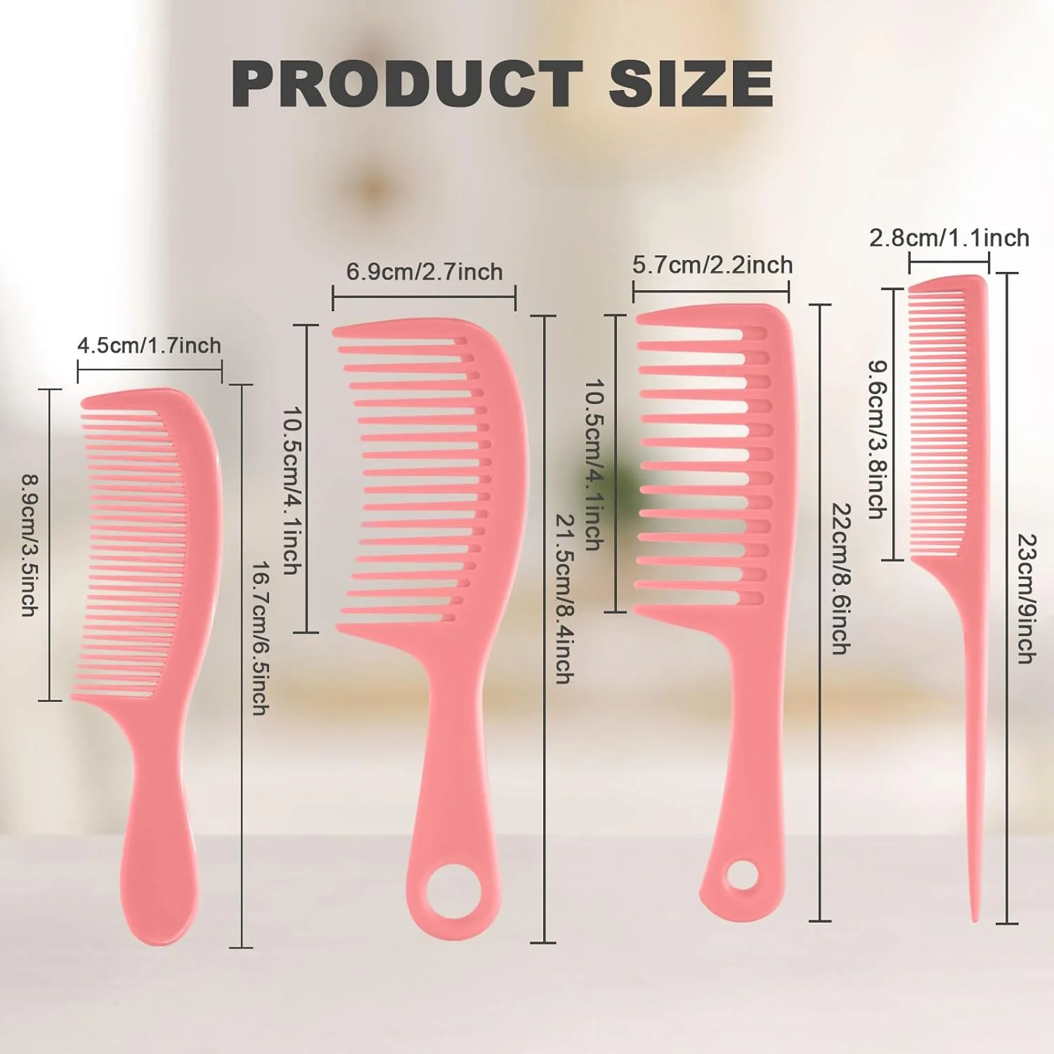 ریموو، ست 4 عددی شانه مو برای زنان و مردان، شانه های دندانه ریز و درشت ممتاز صورتی، شانه های حالت دهنده صاف و مقاوم در برابر حرارت برای حالت دادن، پوش دادن و جدا کردن موهای خیس، فر، ضخیم و نازک