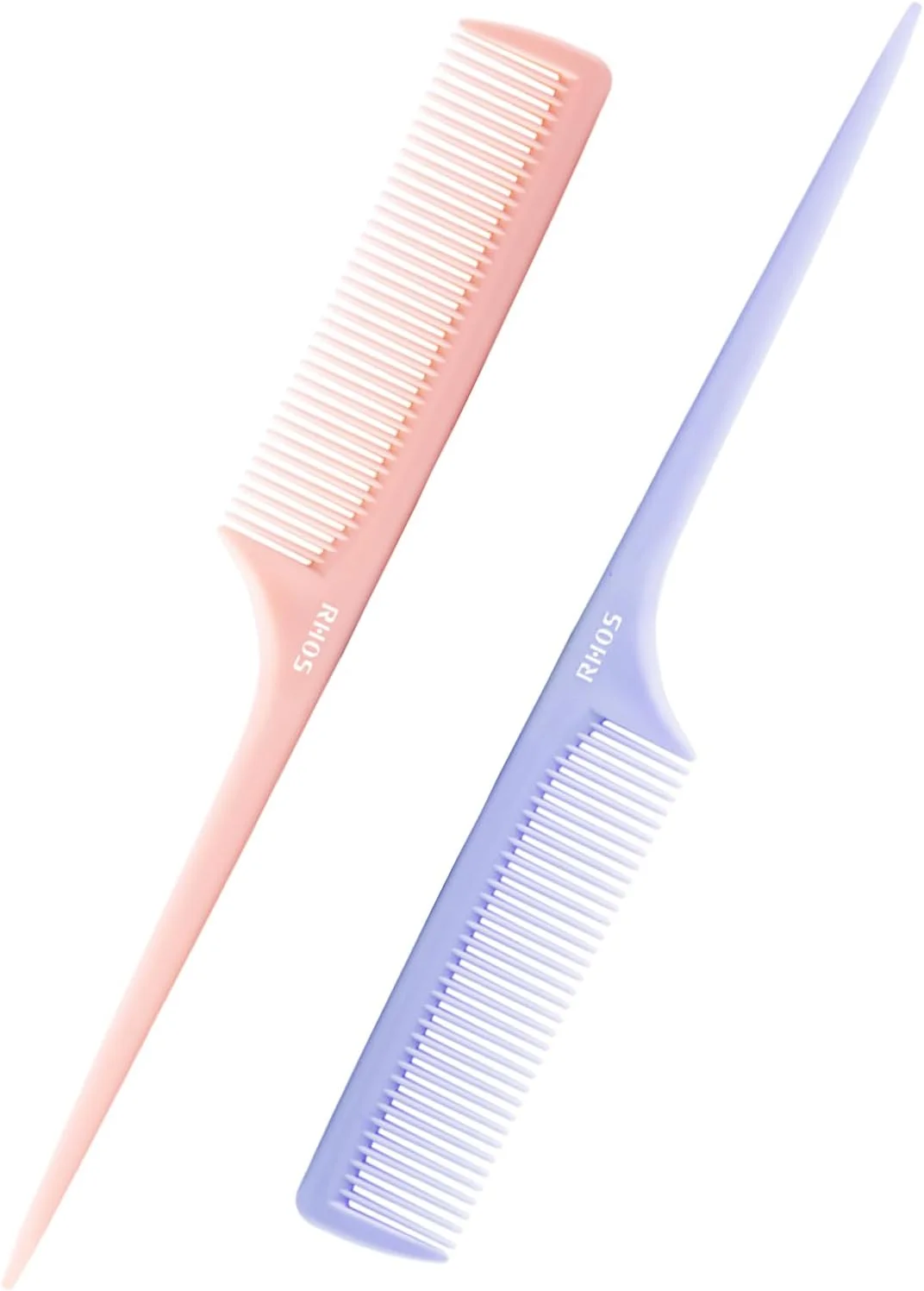 شانه دم موشی RHOS برای فرق باز کردن، شانه پوش دهنده دندانه ریز به همراه موچین، ست 2 عددی شانه حالت دهنده مو برای زنان و مردان، صورتی و بنفش، پلاستیکی، مناسب برای همه