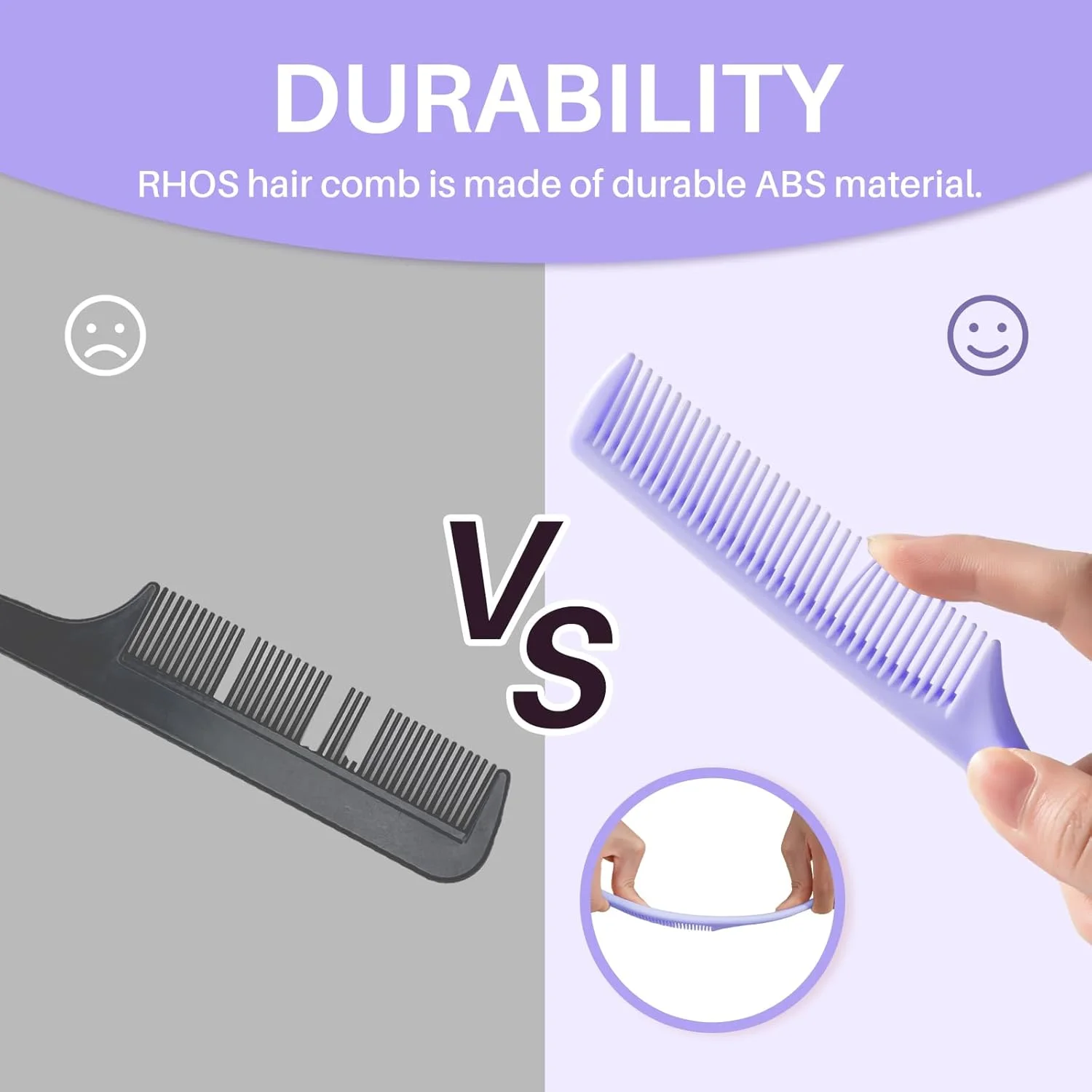 شانه دم موشی RHOS برای فرق باز کردن، شانه پوش دهنده دندانه ریز به همراه موچین، ست 2 عددی شانه حالت دهنده مو برای زنان و مردان، صورتی و بنفش، پلاستیکی، مناسب برای همه