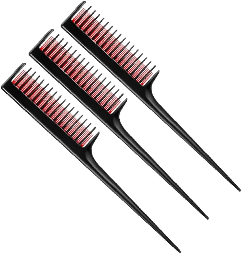 شانه پوش دهنده سه تایی، شانه دم موشی، شانه دم باریک 3 لایه، ابزار حالت دهی مو 3 عددی برای موهای ضخیم، فر و مجعد