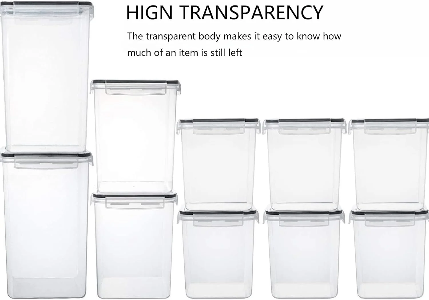 ظرف نگهداری مواد غذایی با ظرفیت بالا KUAIJI، بسته 10 عددی، ظرف نگهداری غلات و مواد غذایی خشک، قابل استفاده مجدد و ضد هوا با سگک قفل، سازماندهی نگهداری مواد غذایی آشپزخانه، مناسب برای خانه و آشپزخانه (بسته 10 عددی)