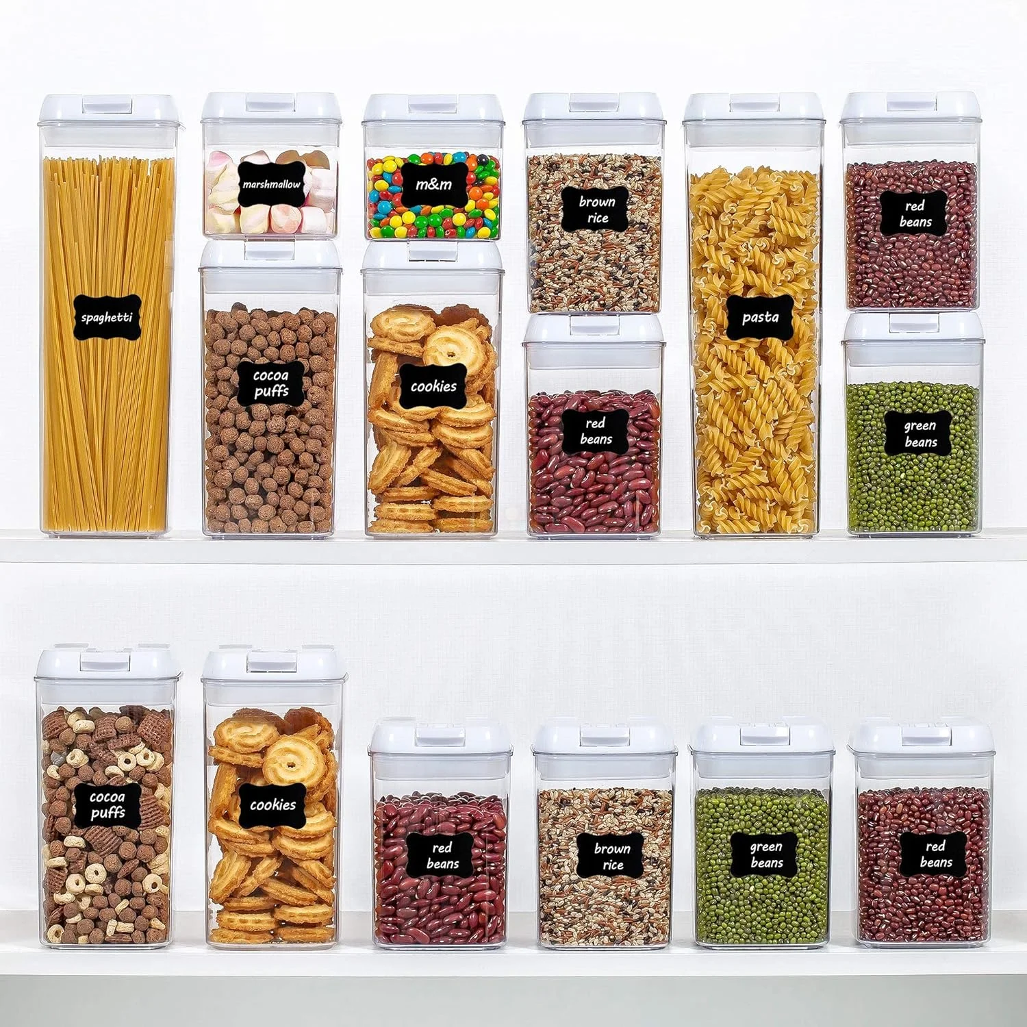 ست 7 عددی ظروف نگهداری مواد غذایی Arabest، ظروف پلاستیکی بدون BPA برای نگهداری حبوبات با درب قفل آسان برای سازماندهی و نگهداری مواد غذایی در آشپزخانه، شامل 24 برچسب