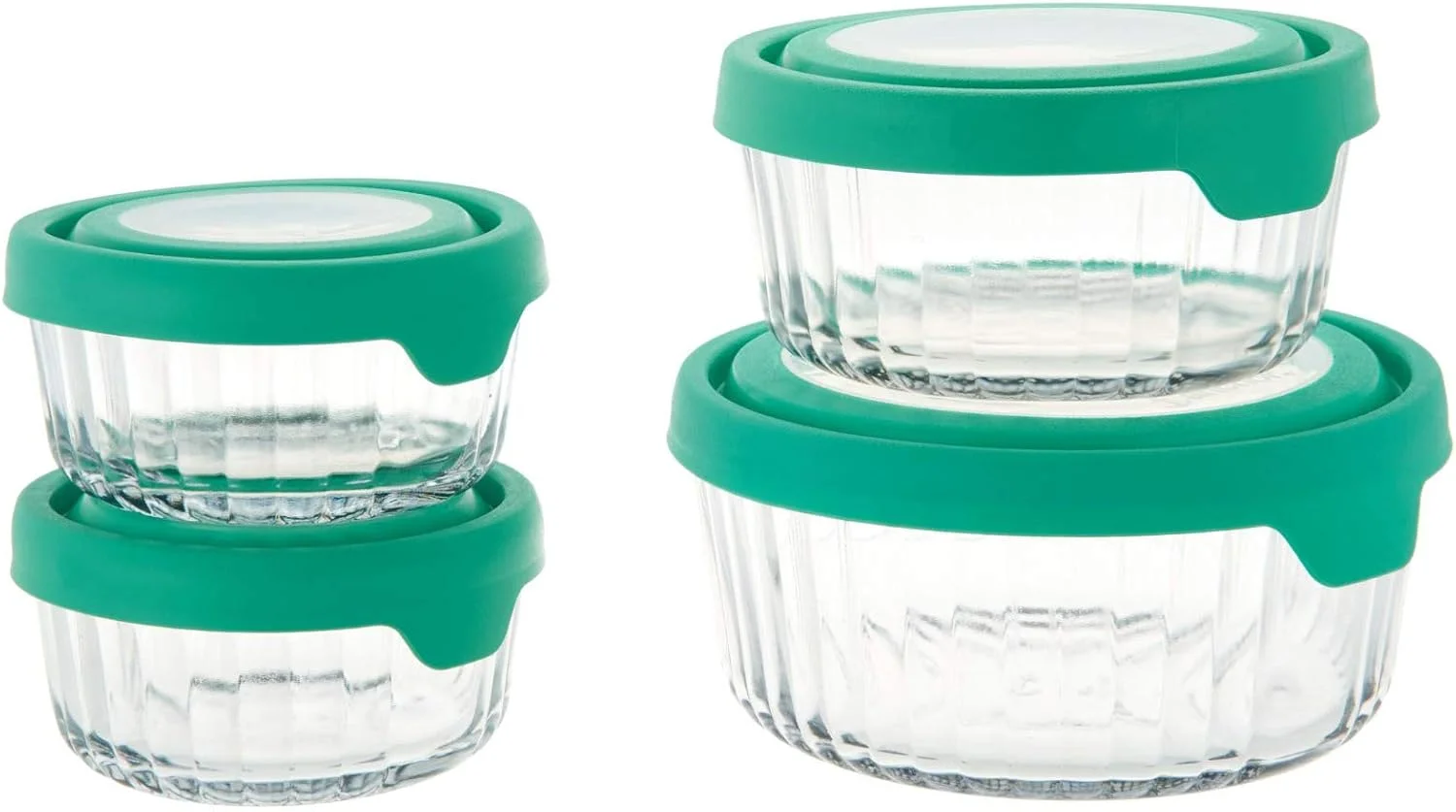 Anchor Hocking Glass Food Storage Containers with Navy/Red Lids, 8 Piece Set, 13349, (236ml/472ml/972ml/1.7l)