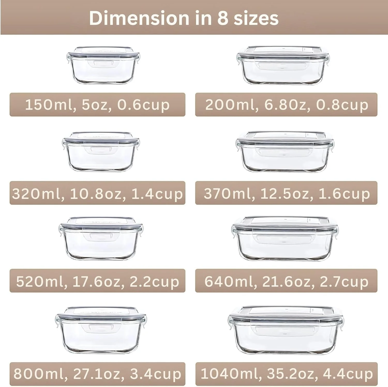 مجموعه 8 تایی ظروف نگهداری غذا شیشه ای آرکسا با درب های محکم - جعبه های بنتو آماده سازی غذا برای ناهار، قابل استفاده در مایکروویو، فر، فریزر، ماشین ظرفشویی - ظروف شیشه ای قابل استفاده مجدد برای آشپزخانه