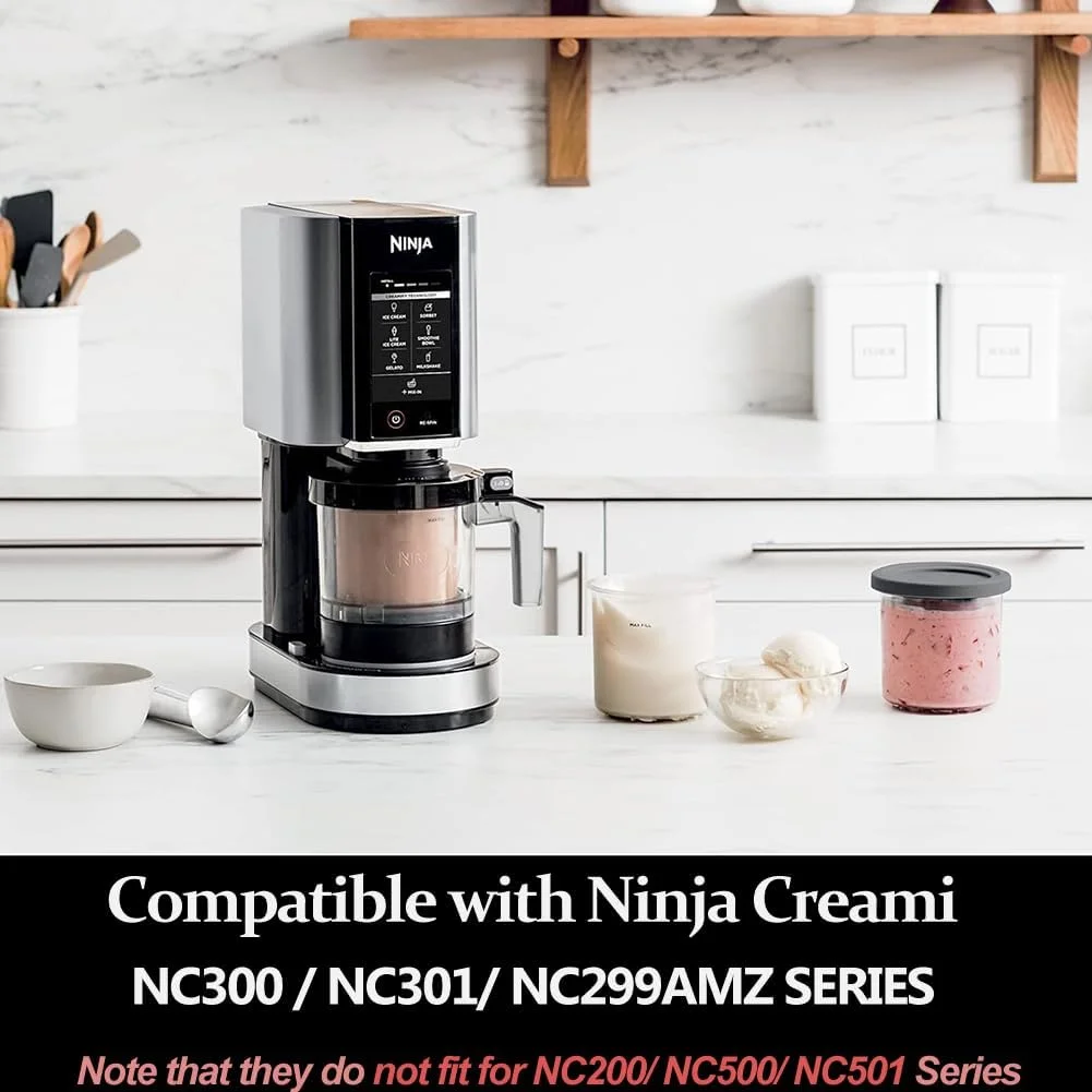 ظروف جایگزین AUMUA برای Ninja CREAMi سری NC300UK NC300 NC301 NC299AMZ، بسته 4 عددی ظروف پینت بستنی ساز با درب های رنگی، فاقد BPA و قابل شستشو در ماشین ظرفشویی (سری اصلی، آبی/صورتی/لیموئی/خاکستری)