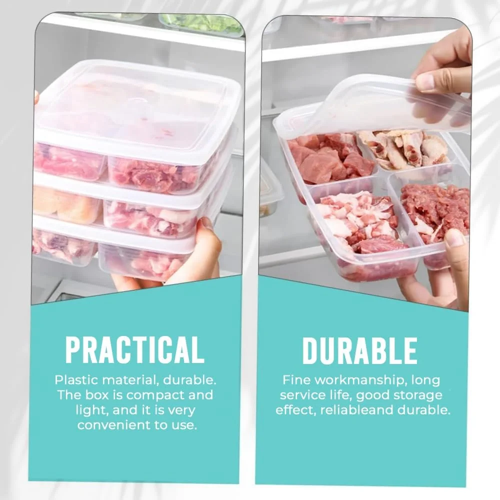 ظروف آماده سازی غذا AMERTEER، بسته 4 عددی، ظروف پلاستیکی 4 قسمتی برای نگهداری غذا، ظروف ناهار قابل استفاده مجدد، سازمان دهنده یخچال برای گوشت، سبزیجات و میوه ها (دما از 4 درجه سانتیگراد تا 121 درجه سانتیگراد)