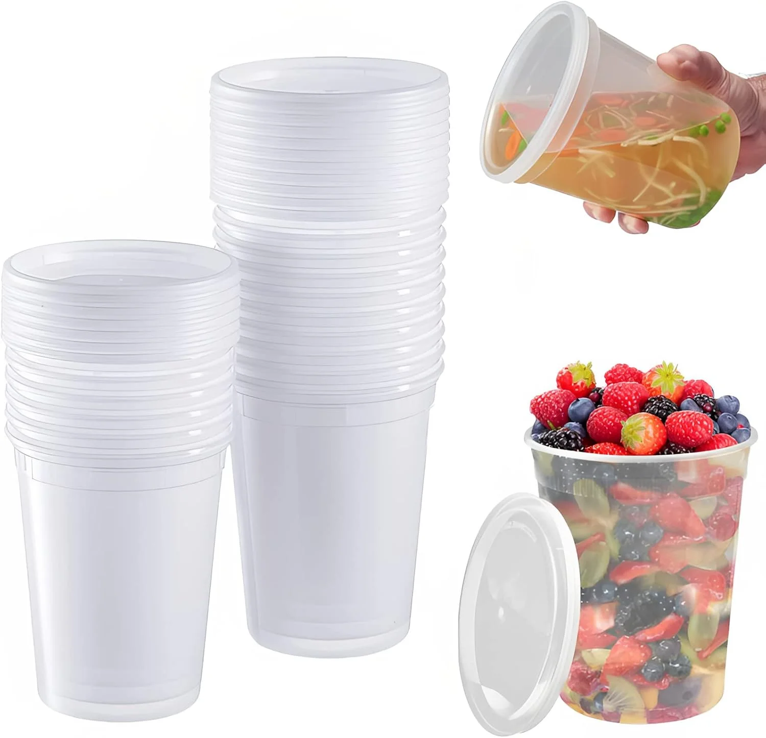 ظرف نگهداری مواد غذایی Beauenty (946 میلی لیتر) 24 عددی، با درب مهر و موم شده، مخزن نگهداری، بسته بندی گرم قابل استفاده مجدد، نگهداری و انجماد، جعبه ناهار، ظرف بزرگ سوپ، فنجان ضد نشت، آماده سازی غذای بیرون بر، قابل استفاده در مایکروویو