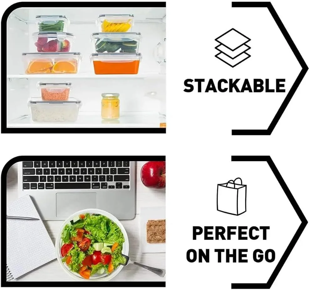 ست ظروف نگهداری غذا 12 تکه آتلانتوس با درب های قفل دار، ظروف پلاستیکی قابل استفاده مجدد، جعبه های سازمان دهنده آشپزخانه قابل انباشت، بدون BPA و قابل استفاده در مایکروویو، فریزر و ماشین ظرفشویی