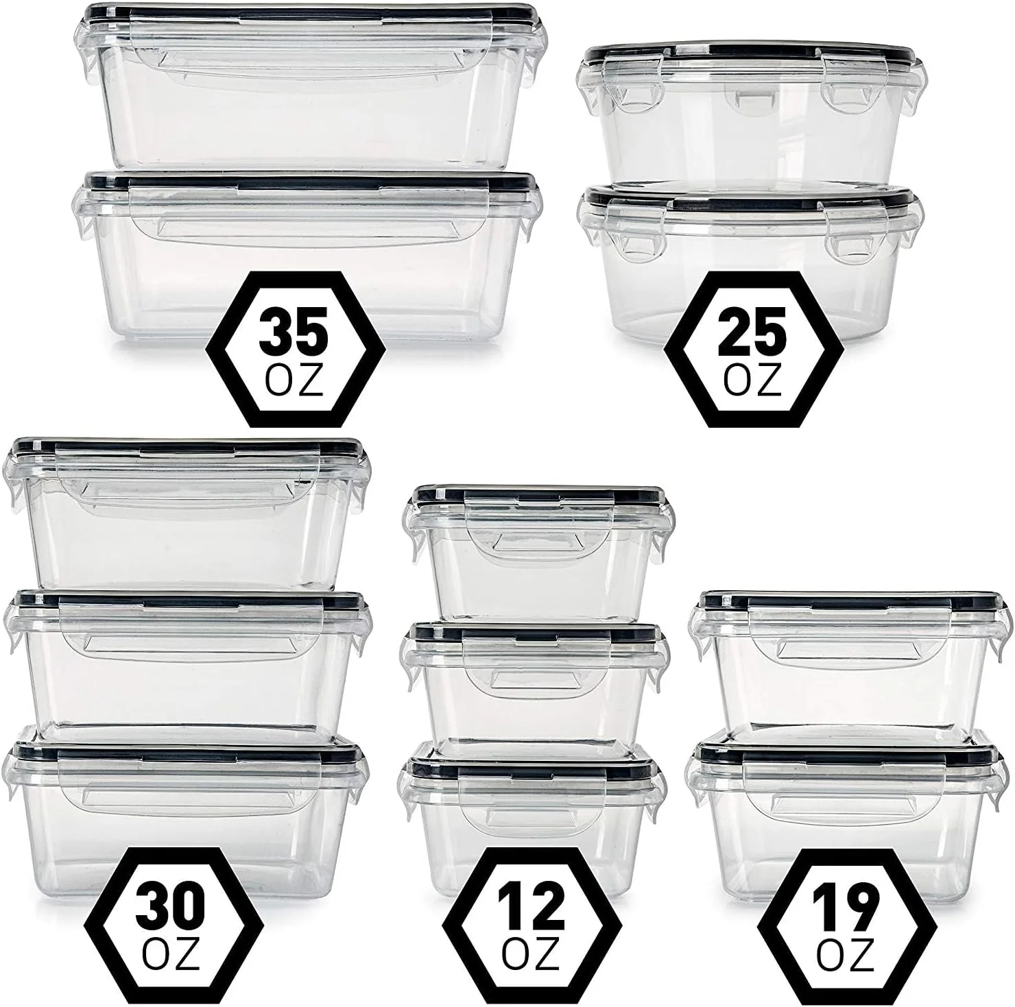 ست ظروف نگهداری غذا 12 تکه آتلانتوس با درب های قفل دار، ظروف پلاستیکی قابل استفاده مجدد، جعبه های سازمان دهنده آشپزخانه قابل انباشت، بدون BPA و قابل استفاده در مایکروویو، فریزر و ماشین ظرفشویی