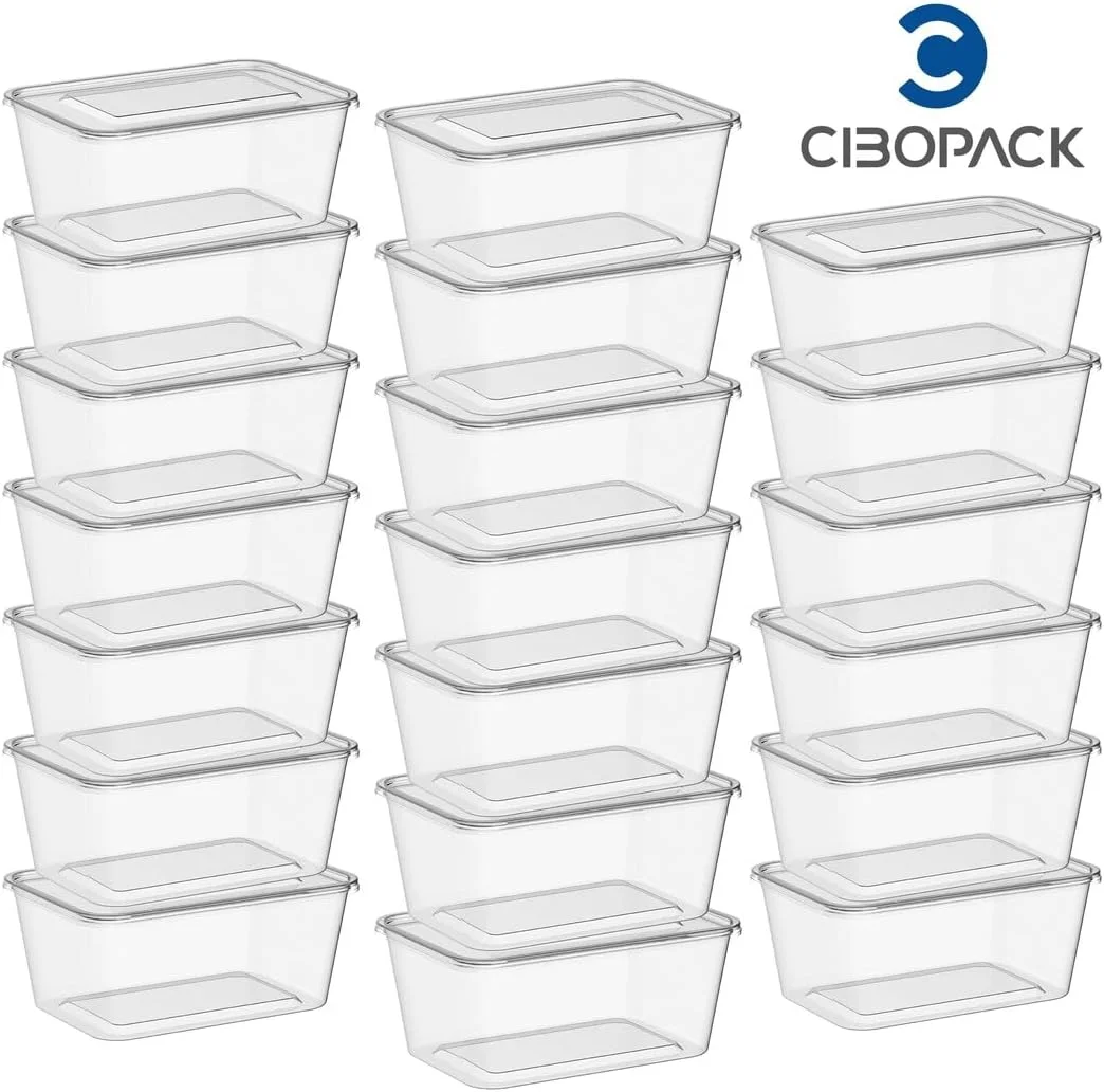 ظرف یکبار مصرف درب دار CIBOPACK برای غذا - بسته 15 عددی 750 میلی لیتری مستطیلی پلاستیکی مناسب مایکروویو و فریزر برای سوپ، آشپزخانه و نگهداری مواد غذایی cibopack