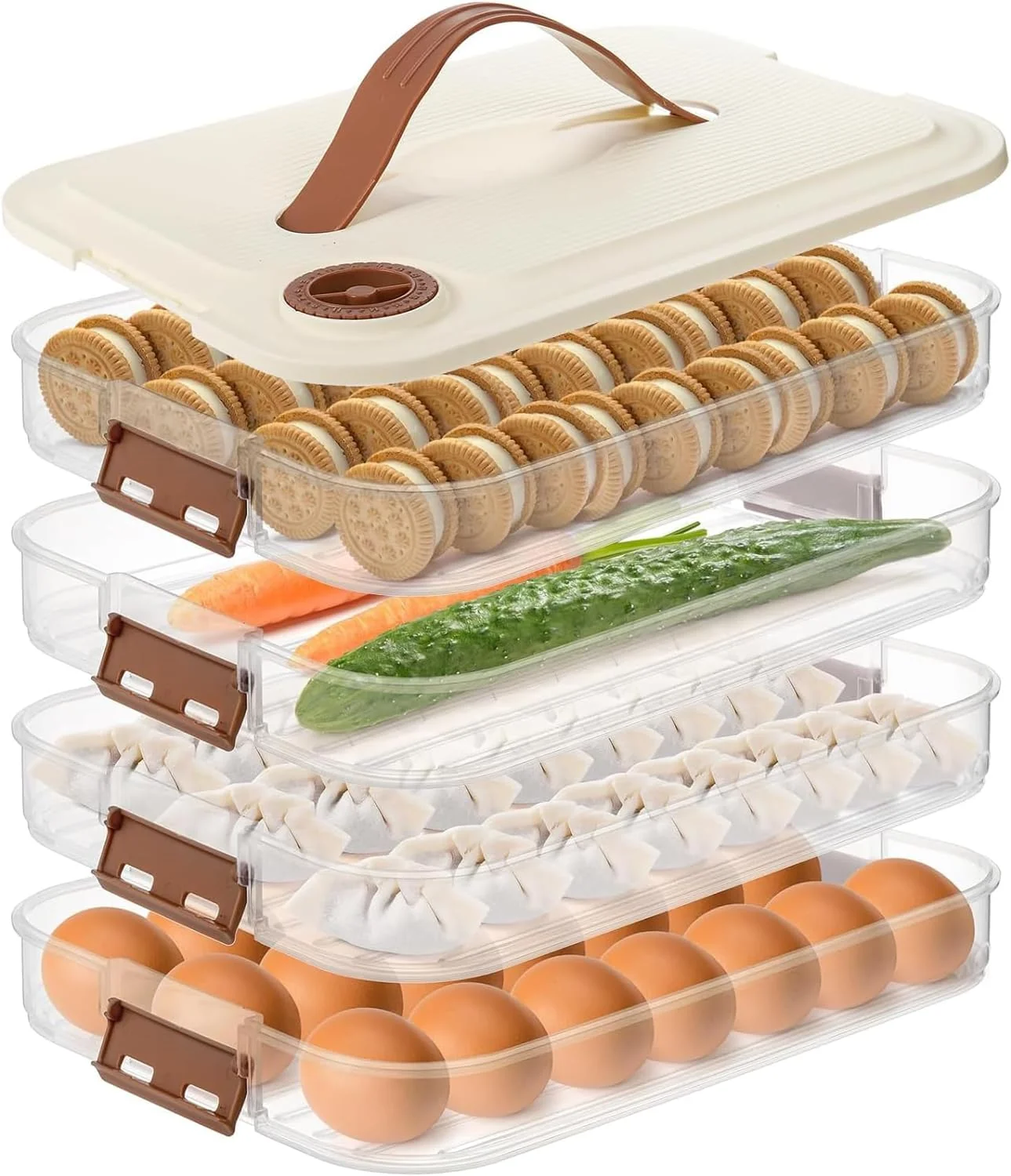 ظرف نگهداری مواد غذایی 4 طبقه، سطل سازمان دهنده یخچال با درب، جعبه نگهداری کوکی های شکری پلاستیکی، نگهدارنده قابل حمل کوفته با درب برای تنقلات، میوه، سبزیجات، گوشت، ساندویچ، ونتون