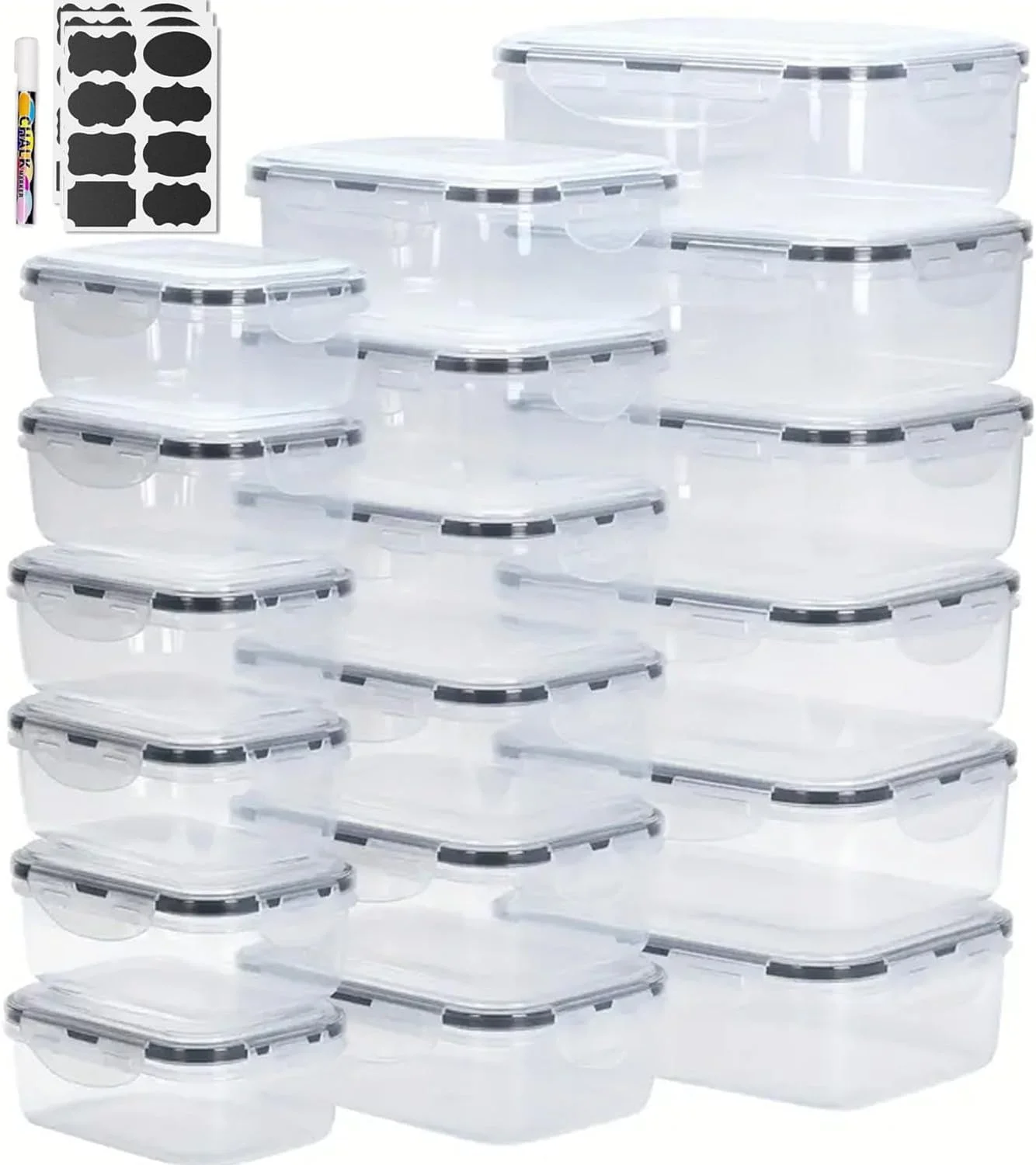 ست 18 تکه ظروف نگهداری مواد غذایی پریمیفای با درب های قفل دار + 20 برچسب، مستطیلی بزرگ (صرفه جویی در فضا)، ظروف پلاستیکی آماده سازی غذا برای آشپزخانه و یخچال، فاقد BPA و قابل استفاده در مایکروویو