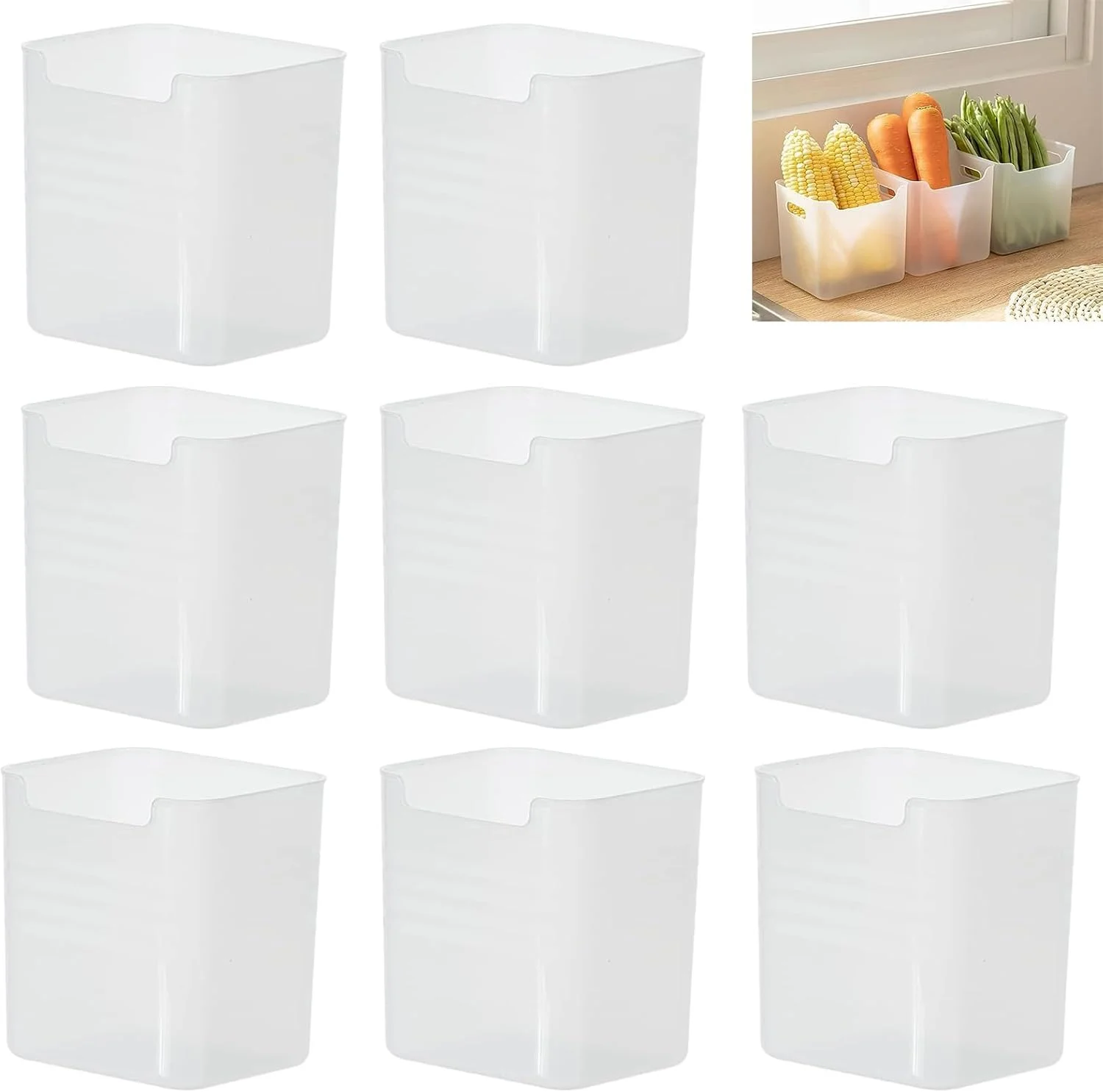 بسته 8 عددی ظروف نگهداری مواد غذایی شفاف، سازمان دهنده یخچال، ظروف نگهداری میوه، سازماندهی انباری آشپزخانه، جعبه نگهداری مواد غذایی، نوشیدنی و سبزیجات