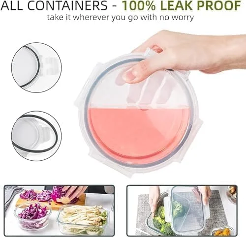ست ظروف نگهداری غذا 12 پارچه MahMir® با درب های قفل دار، ظروف پلاستیکی قابل استفاده مجدد، جعبه های سازمان دهنده آشپزخانه قابل انباشت، فاقد BPA و قابل استفاده در مایکروویو، فریزر و ماشین ظرفشویی (ست 12 پارچه)