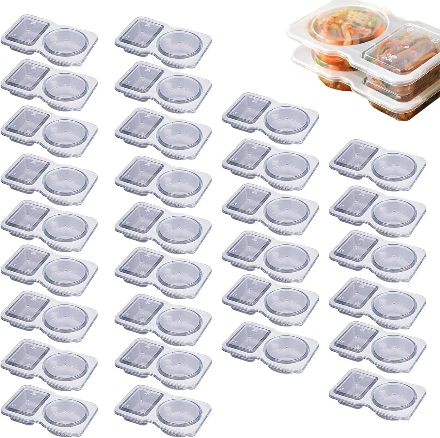 جعبه اسنک 30 عددی با محفظه، ظروف اسنک قابل استفاده مجدد با درب، جنس PP با درب، دارای دو محفظه، جعبه قابل حمل و کاربردی، مناسب برای استفاده در منزل و فضای باز