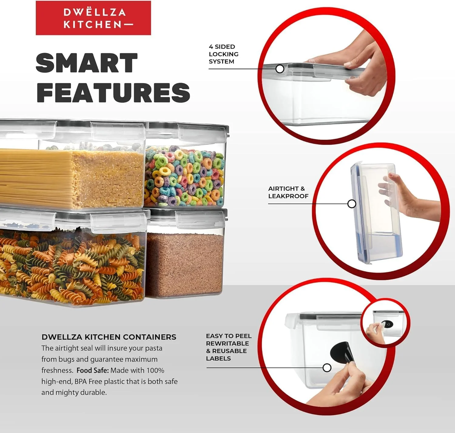 ست 4 عددی ظروف نگهداری مواد غذایی پریمیفای (3.2 لیتر) با درب های قفل دار، برچسب و ماژیک، مستطیلی (صرفه جویی در فضا)، ظروف پلاستیکی دربسته آماده سازی غذا برای آشپزخانه و یخچال، ضد نشت، فاقد BPA و قابل استفاده در مایکروویو ست 4 عددی ظروف نگهداری مواد غذایی پریمیفای (3.2 لیتر) با درب های قفل دار، برچسب و ماژیک، مستطیلی (صرفه جویی در فضا)، ظروف پلاستیکی دربسته آماده سازی غذا برای آشپزخانه و یخچال، ضد نشت، فاقد BPA و قابل استفاده در مایکروویو