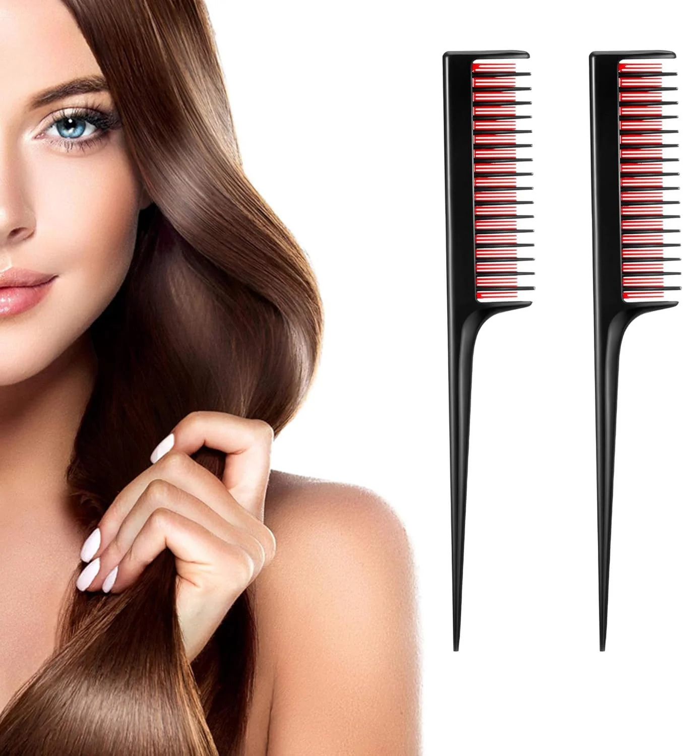 بسته های شانه دم موشی Ltsbaed بسته 2 عددی شانه موی فیبر کربنی آنتی استاتیک مشکی شانه پوش دهنده مو پلاستیکی شانه پوش سه تایی برای شانه زدن مو شانه های مقاوم در برابر حرارت مو