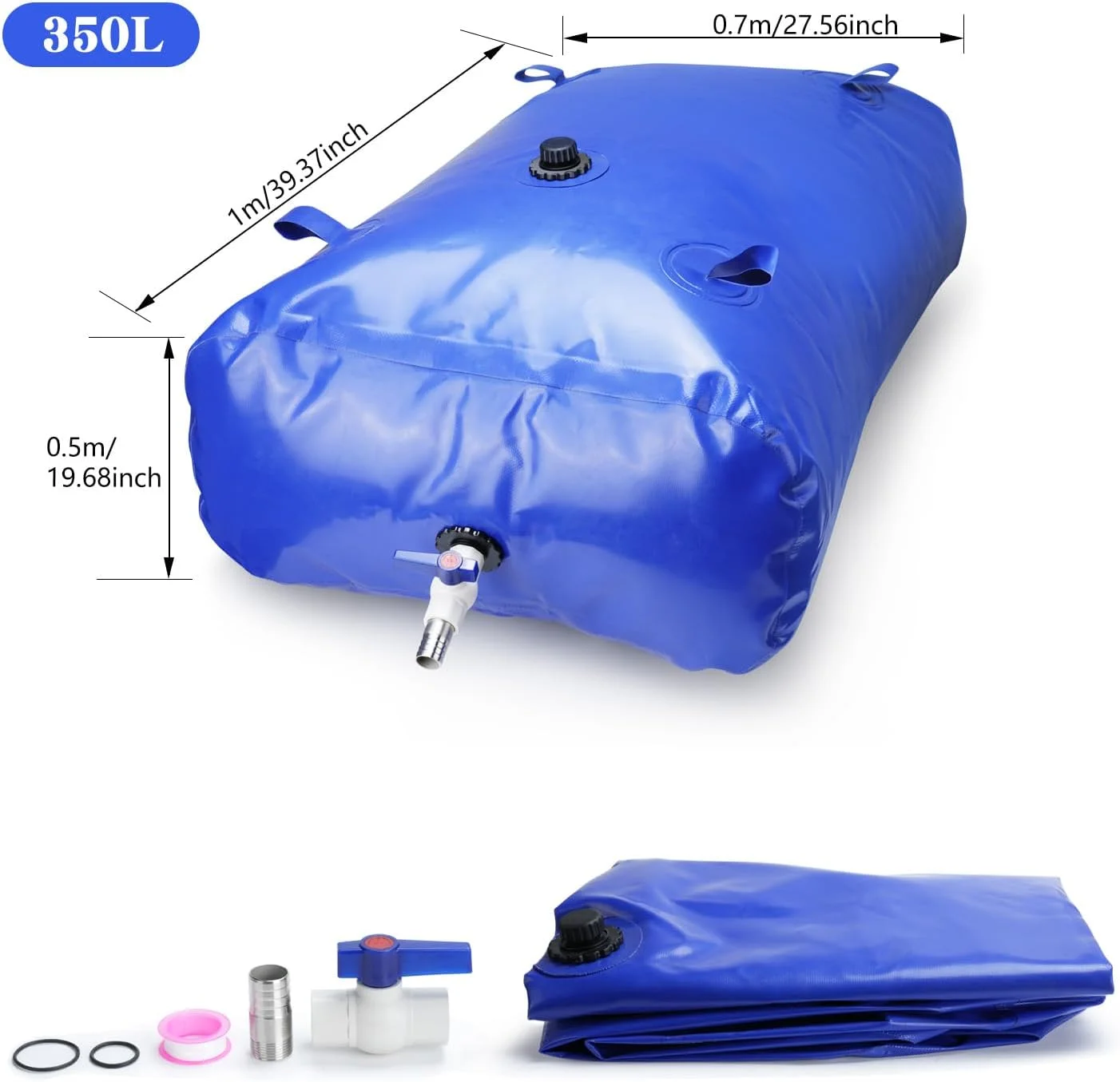 مخزن آب oumuik برای فرغون | کیسه آب متحرک بیرونی با شیر خروجی و تشک ضد لغزش | بطری آب تاشو ساخته شده از PVC بسیار بادوام | قابل استفاده مجدد 350 لیتری