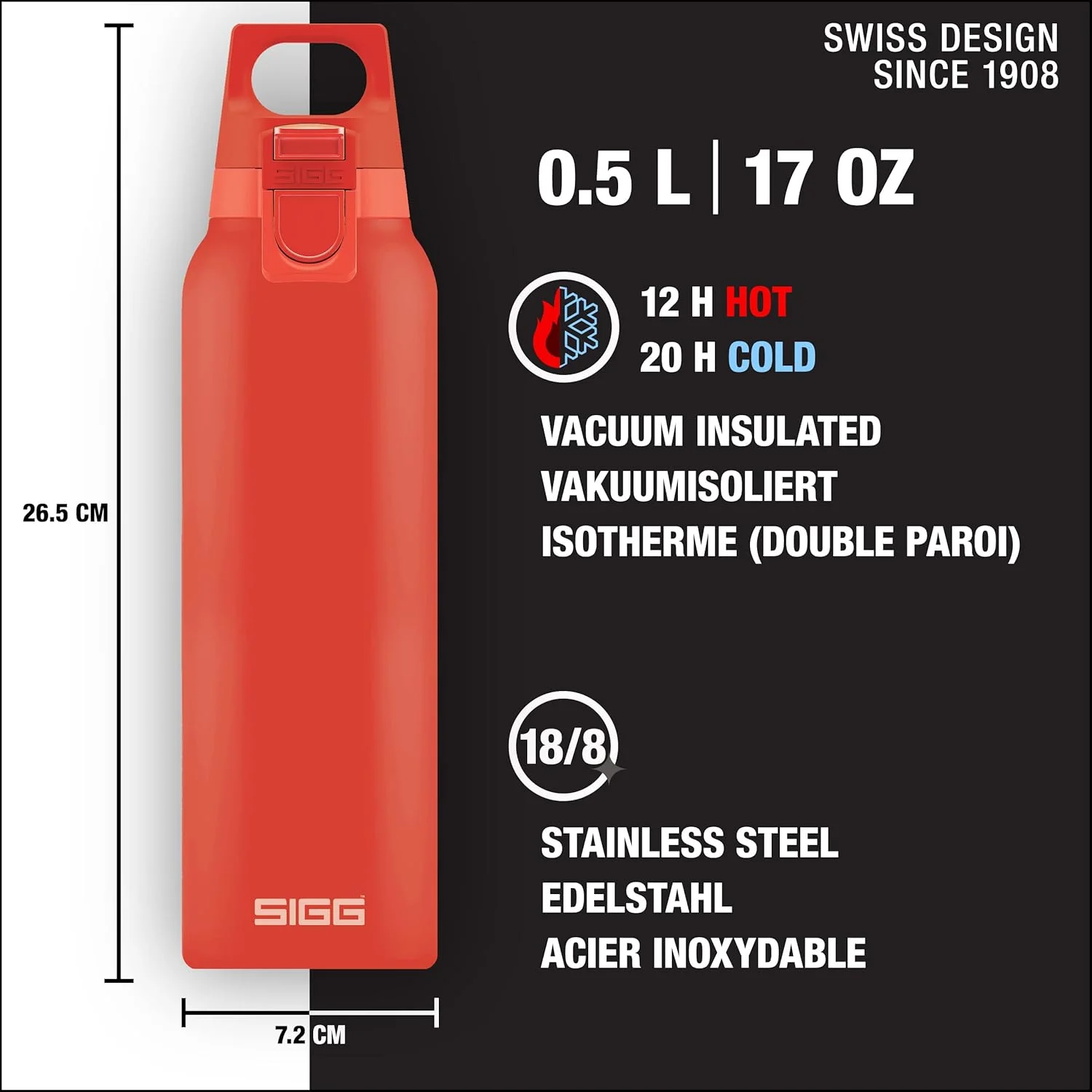 قمقمه عایق حرارتی SIGG Hot and Cold ONE، استیل ضد زنگ، بدون BPA، 0.3 لیتر و 0.5 لیتر