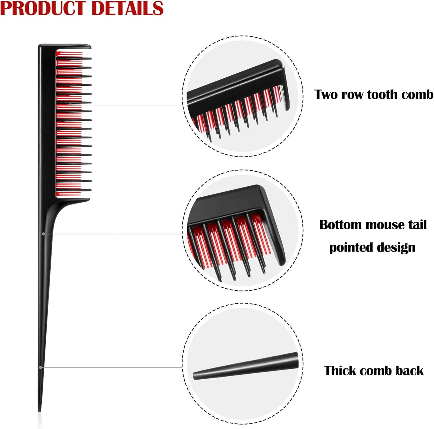 بسته های شانه دم موشی Ltsbaed بسته 2 عددی شانه موی فیبر کربنی آنتی استاتیک مشکی شانه پوش دهنده مو پلاستیکی شانه پوش سه تایی برای شانه زدن مو شانه های مقاوم در برابر حرارت مو