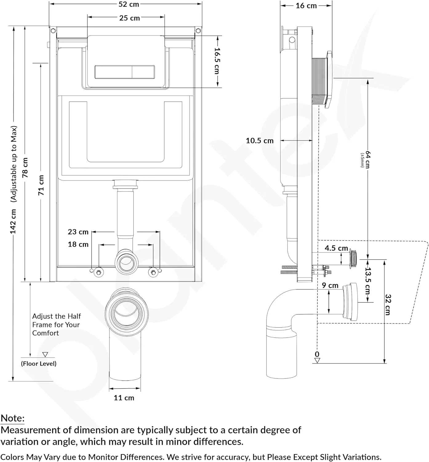 فلاش تانک توکار Plantex برای توالت/سیفون تخلیه با ظرفیت آب 8 لیتری با نیم فریم/مخزن باریک و شیک با صفحه فلاش/سیفون توکار (بسته 1 عددی)