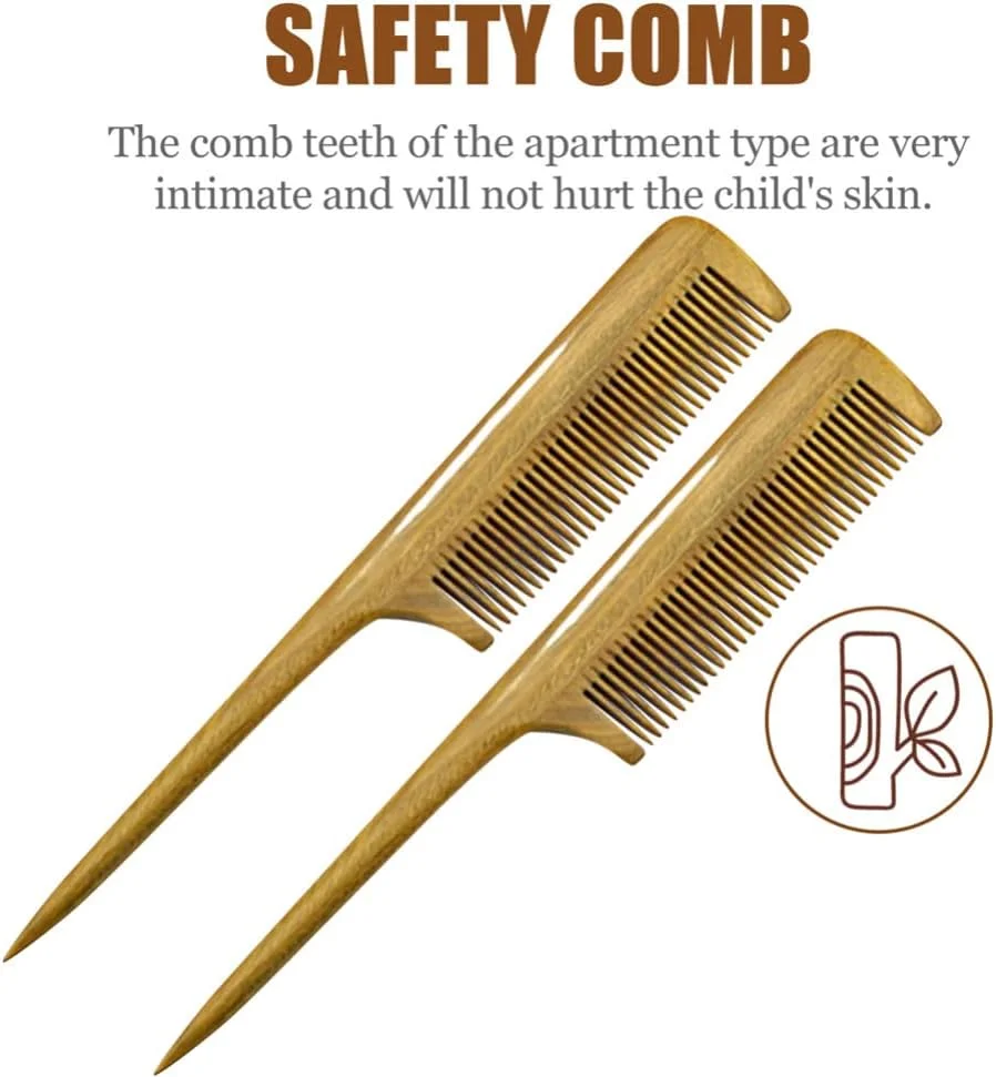 او او پی پی 2 عدد شانه دم موشی چوبی ضد الکتریسیته ساکن، شانه چوب صندل سبز، شانه دندانه ریز با دسته نازک و بلند، شانه چوبی باز کننده گره مو برای زنان