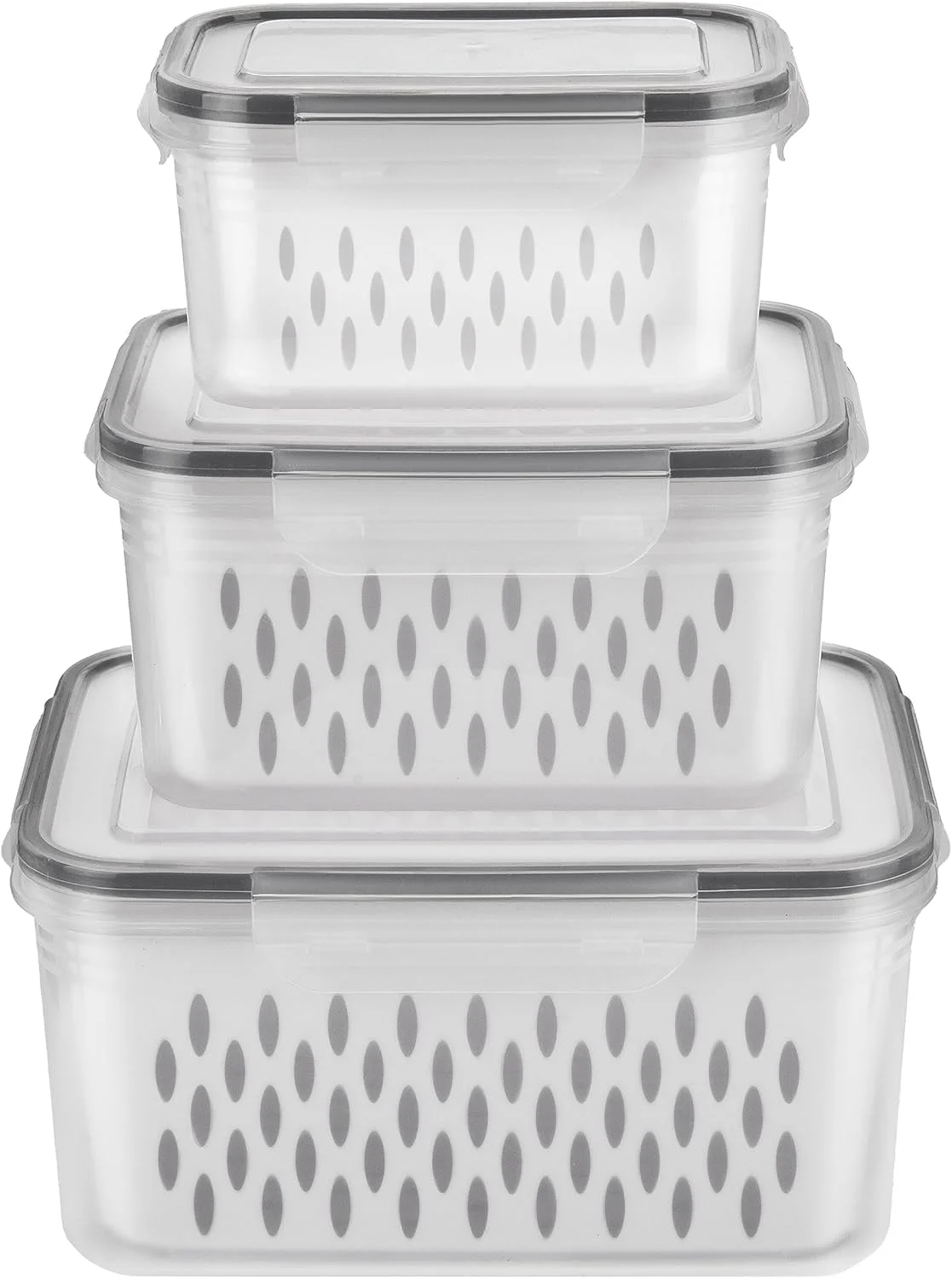 ست 3 عددی ظروف نگهداری میوه در یخچال ELECDON با آبکش و درب های محکم، نگهداری مواد غذایی تازه برای سبزیجات، میوه و سالاد، سازمان دهنده مواد غذایی برای یخچال