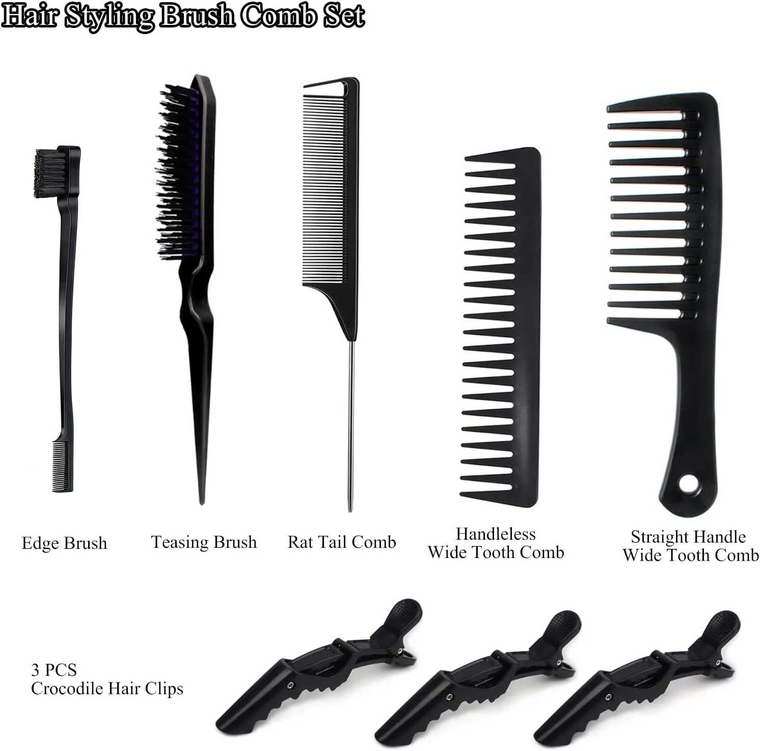 مجموعه برس مو ONVIPSTOO شامل برس لبه مو، برس پوش دهنده، شانه دندانه پهن، شانه دم موشی و گیره مو برای زنان، کودکان و نوزادان دختر، مناسب برای صاف کردن، شانه زدن و حالت دادن به مو (مشکی سایز کوچک)