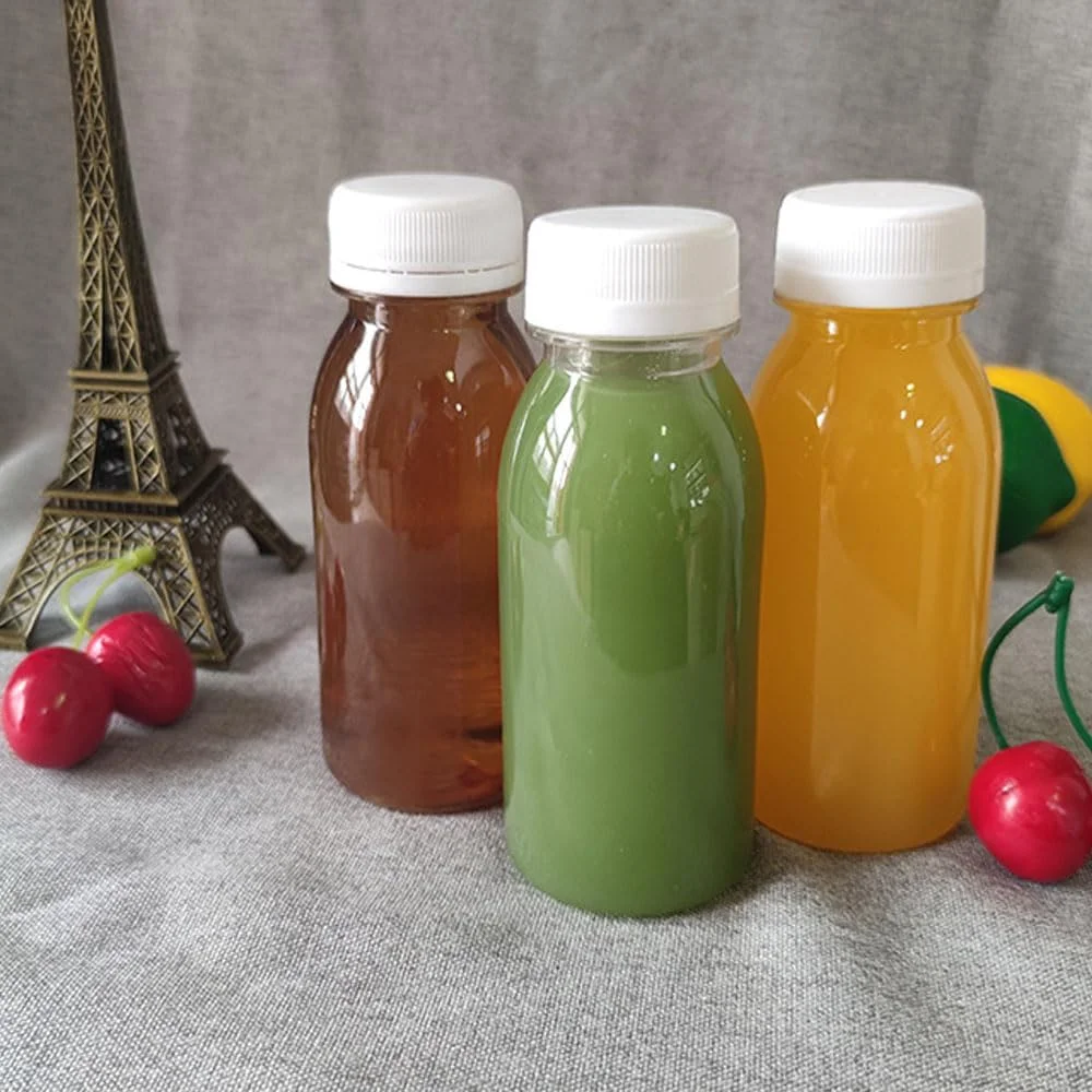 EOMECUIGAO بسته 10 عددی بطری آبمیوه پلاستیکی 100 میلی لیتری با درب، قابل استفاده مجدد، ضد نشت، ایده آل برای نوشیدنی، آبمیوه، شیر، ماست، زیبایی، مصارف خانگی، آشپزخانه، نگهداری در آزمایشگاه علمی