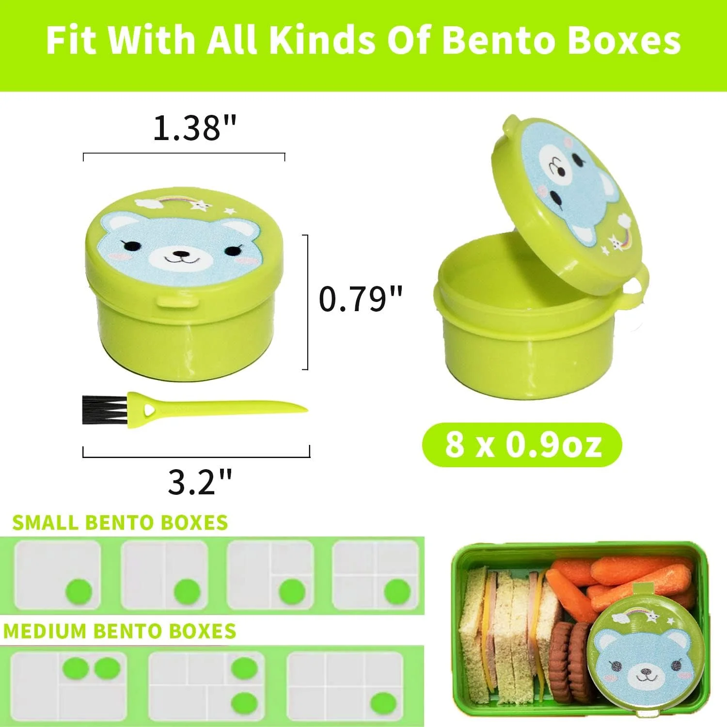 ظرف سس الیکورن، بسته 8 عددی، مناسب برای بردن سس سالاد، ظرف های کوچک 27 میلی لیتری درب دار، ظرف سس پلاستیکی، ظرف سس قابل استفاده مجدد و ضد نشت برای ناهار، جعبه بنتو، مناسب کودکان