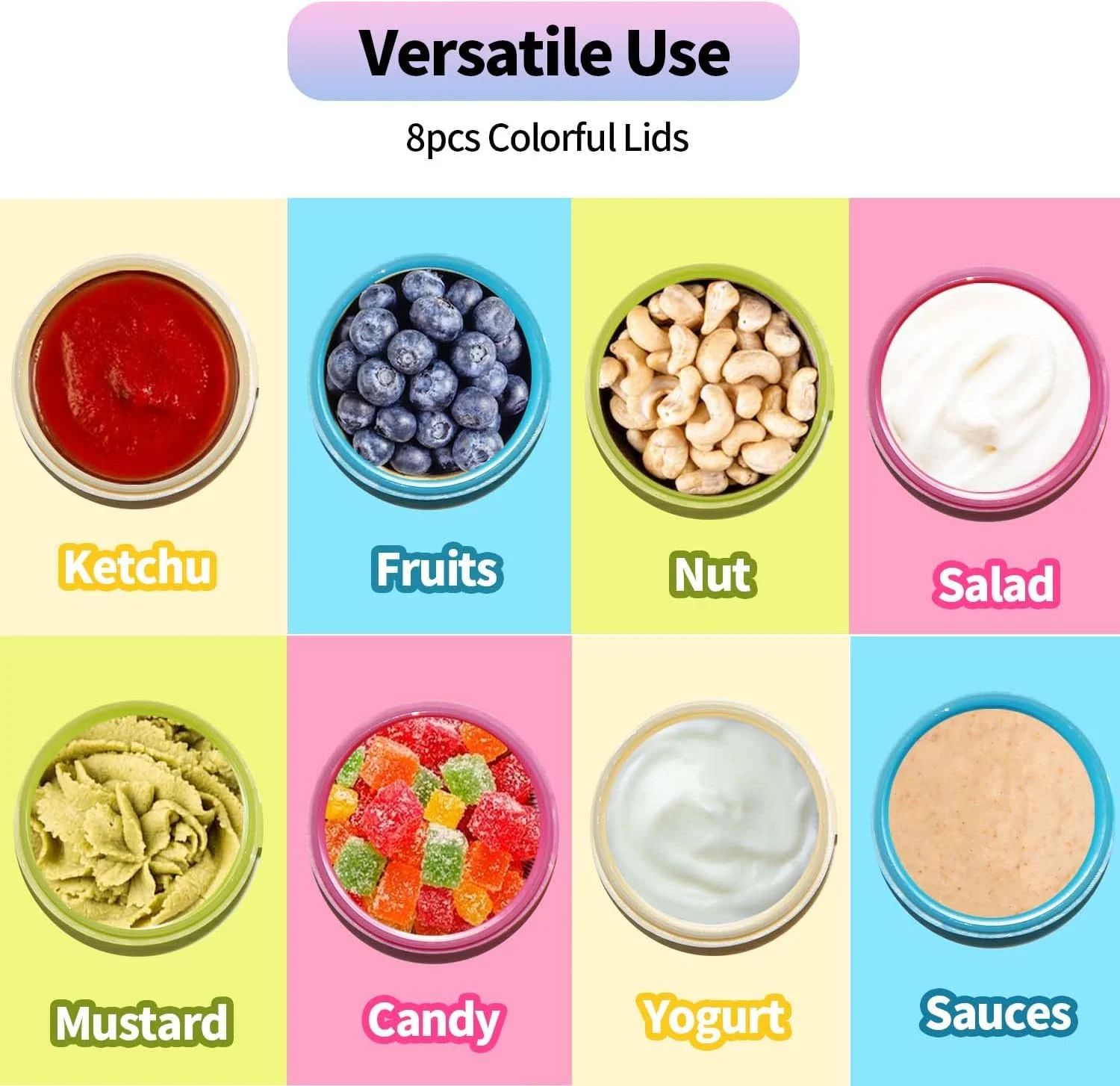 ظرف سس الیکورن، بسته 8 عددی، مناسب برای بردن سس سالاد، ظرف های کوچک 27 میلی لیتری درب دار، ظرف سس پلاستیکی، ظرف سس قابل استفاده مجدد و ضد نشت برای ناهار، جعبه بنتو، مناسب کودکان