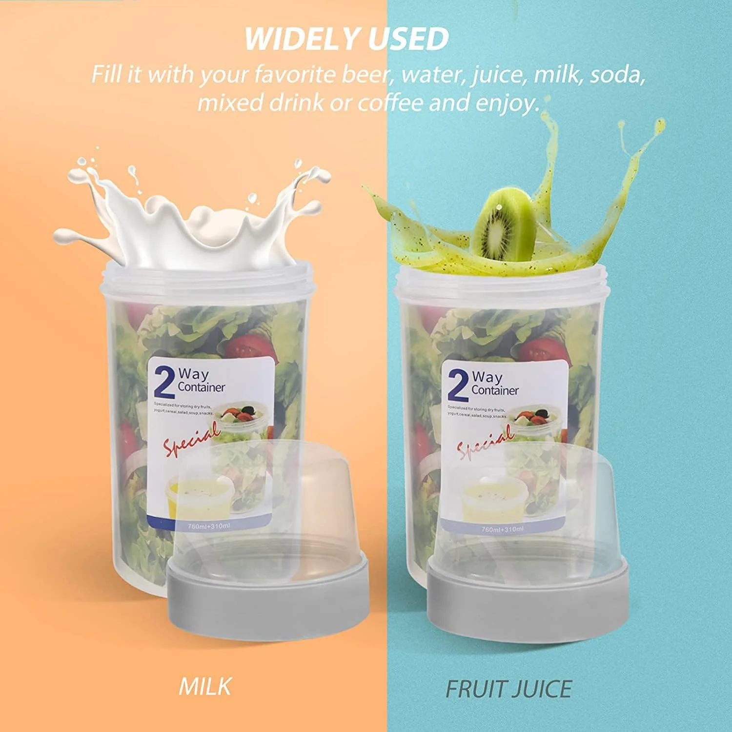 ظرف دو لایه حمل غلات و شیر ELECDON، ظرف غذای قابل حمل برای پیاده‌روی، فنجان اسنک، مناسب کمپینگ، نگهداری و نظم‌دهی RV، فنجان ماست