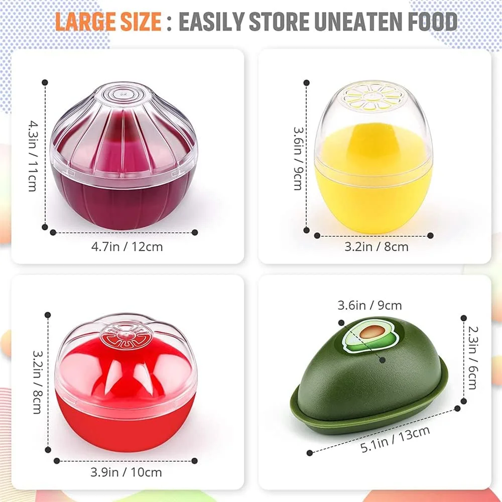 نگهدارنده سیلیکونی میوه و سبزیجات ELECDON، بسته 4 عددی، ظروف نگهداری در یخچال، مناسب برای آووکادو، لیمو، گوجه فرنگی و پیاز، نگهدارنده مواد غذایی بدون BPA، ظرف نگهدارنده، ظرف ترد کننده سبزیجات یخچال