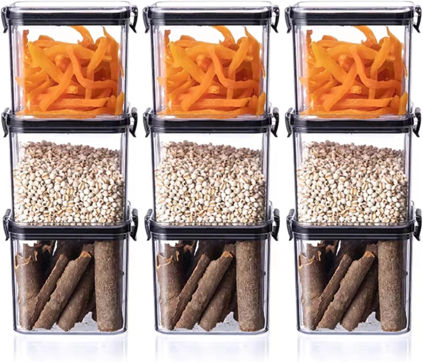 ظرف نگهداری مواد غذایی درب دار GGEROU، ظروف نگهداری حبوبات و مواد خشک، ظروف سازماندهی آشپزخانه و انبار برای غلات، قهوه، برنج، آرد و شکر (700 میلی لیتر / مجموعه 9 عددی)