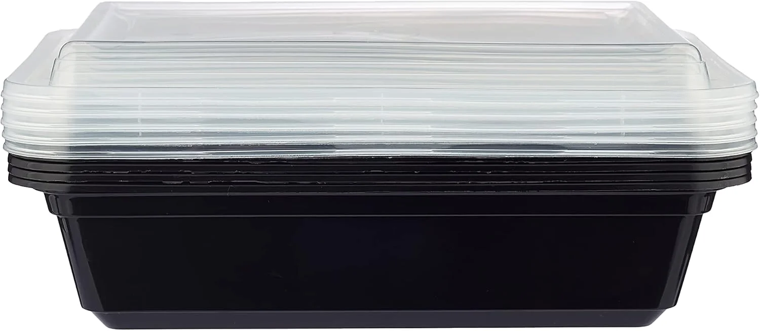 ظرف مستطیلی مشکی یکبار مصرف هات پک، بنتو، نگهداری مواد غذایی، مناسب برای گرم کردن در مایکروویو، 38 اونس (10+2 عدد رایگان)، دیپک و ضخیم تر