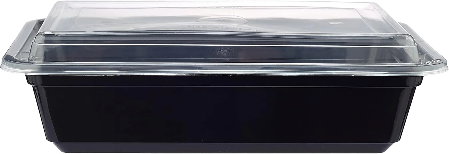 ظرف مستطیلی مشکی یکبار مصرف هات پک، بنتو، نگهداری مواد غذایی، مناسب برای گرم کردن در مایکروویو، 38 اونس (10+2 عدد رایگان)، دیپک و ضخیم تر