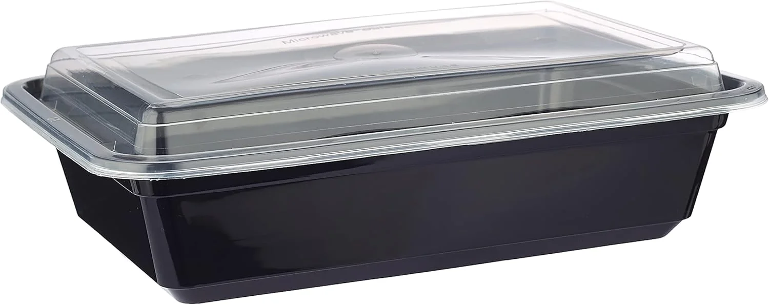 ظرف مستطیلی مشکی یکبار مصرف هات پک، بنتو، نگهداری مواد غذایی، مناسب برای گرم کردن در مایکروویو، 38 اونس (10+2 عدد رایگان)، دیپک و ضخیم تر