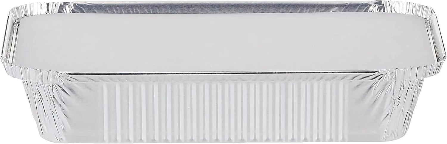 ظروف یکبار مصرف Hotpack برای نگهداری غذا، ظرف آلومینیومی مستطیلی نقره ای 890 میلی لیتری به همراه درب، 50 عدد