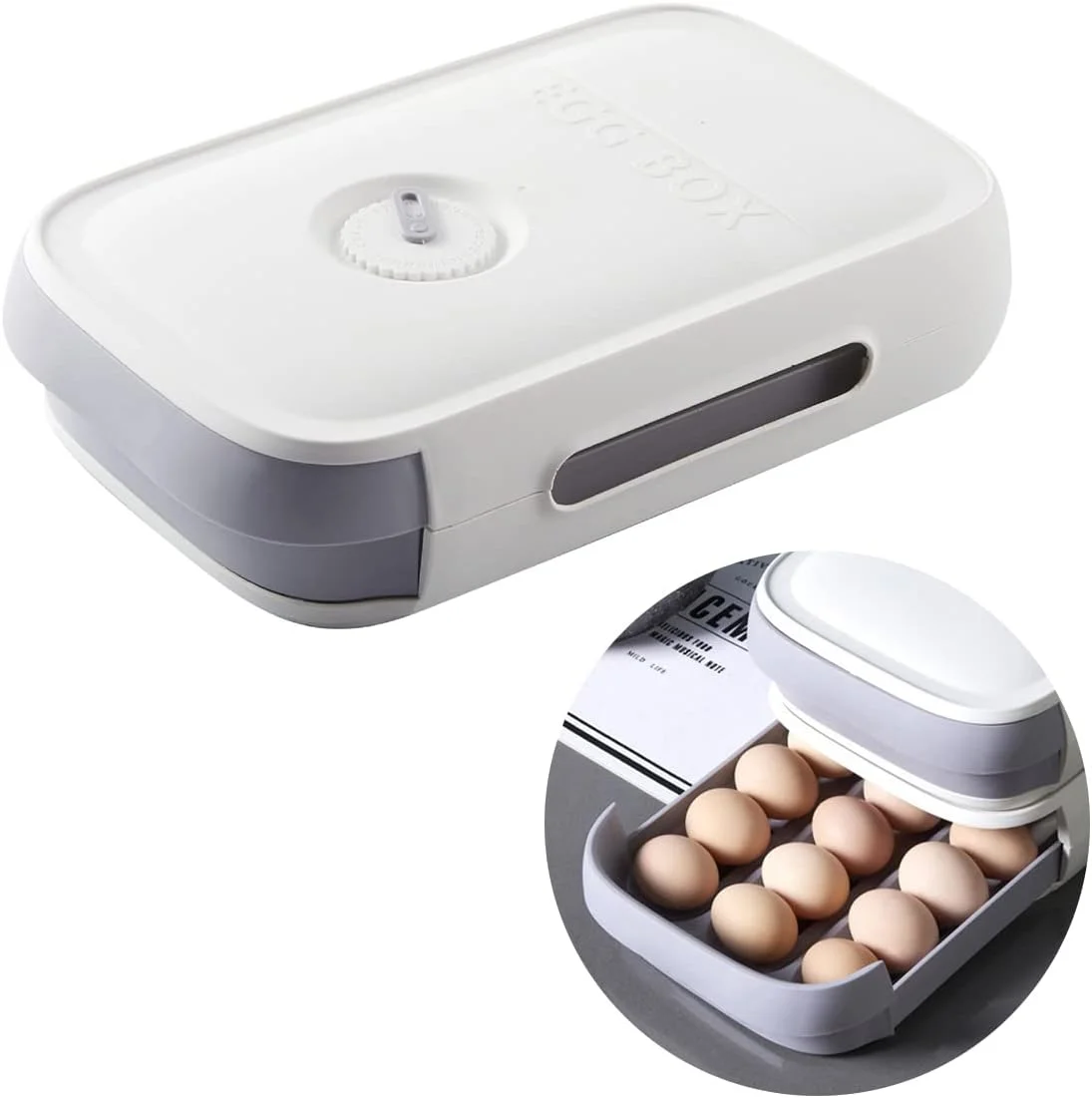باکس نگهداری تخم مرغ کشویی آشپزخانه IBAMA، باکس نگهداری یخچال، باکس نگهداری تازه، باکس نگهداری کوفته، نگهدارنده تخم مرغ خانگی (سفید)
