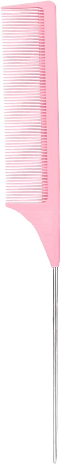 شانه پوش دهنده حرفه ای ریشه مو، شانه دم باریک فلزی برای زنان و مردان، شانه دم موشی برای پوش دادن ریشه مو برای انواع موهای نازک، ظریف و معمولی (صورتی)