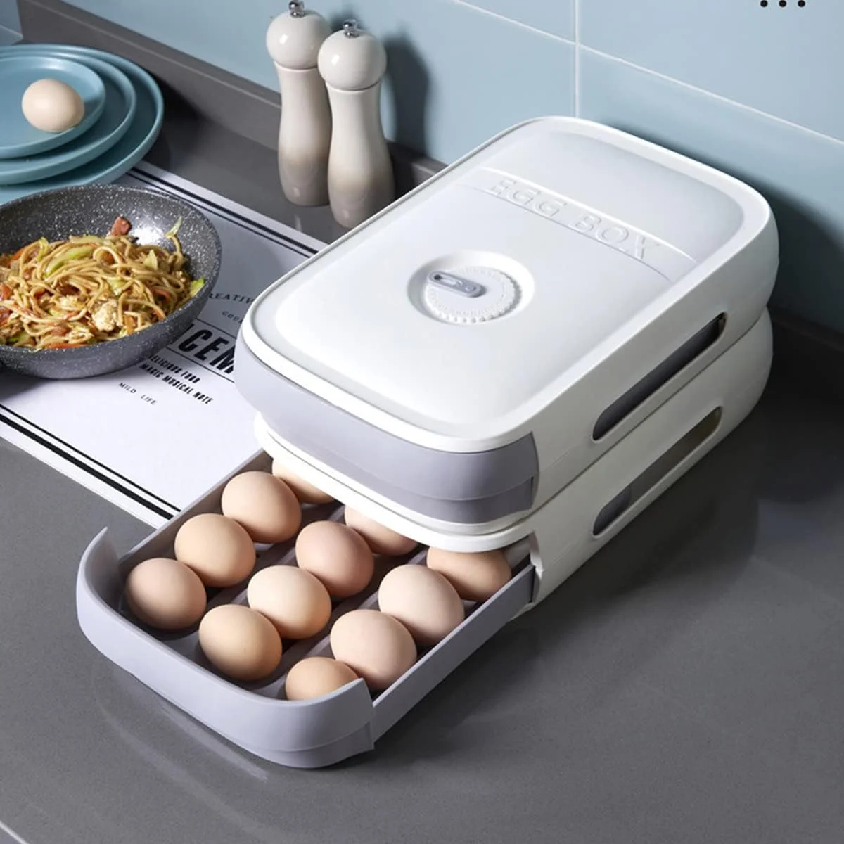 باکس نگهداری تخم مرغ کشویی آشپزخانه IBAMA، باکس نگهداری یخچال، باکس نگهداری تازه، باکس نگهداری کوفته، نگهدارنده تخم مرغ خانگی (سفید)