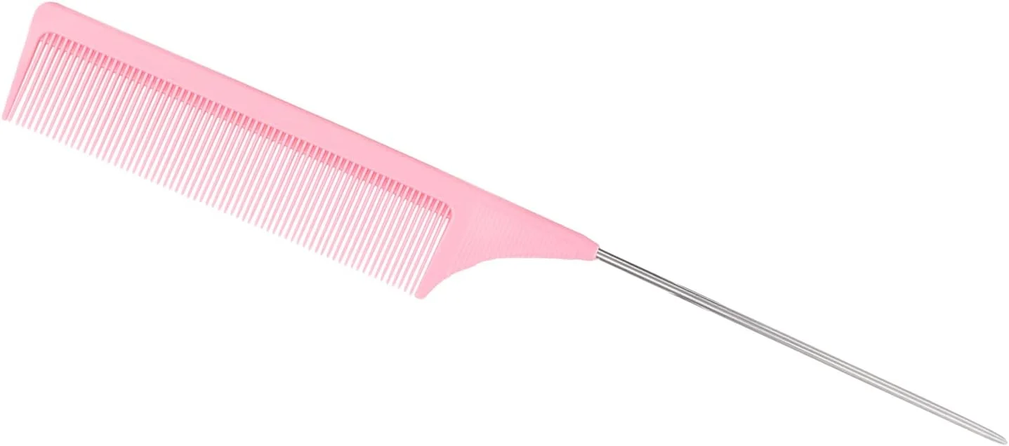 شانه پوش دهنده حرفه ای ریشه مو، شانه دم باریک فلزی برای زنان و مردان، شانه دم موشی برای پوش دادن ریشه مو برای انواع موهای نازک، ظریف و معمولی (صورتی)