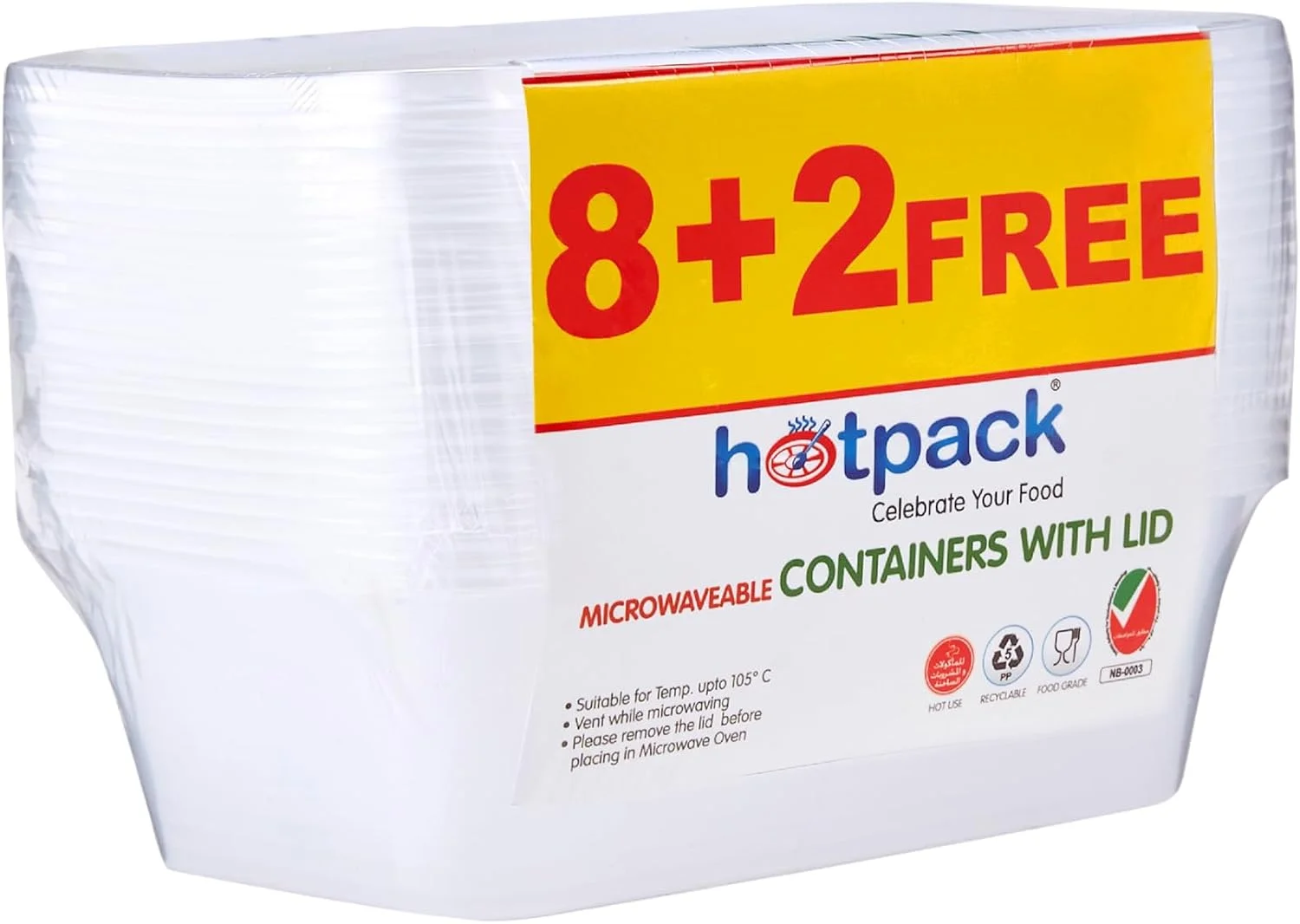 ظرف غذای یکبار مصرف هات پک، مناسب برای نگهداری غذا، ظرف مایکروویو با درب، 750 میلی لیتر، بسته پیشنهادی 8+2 رایگان