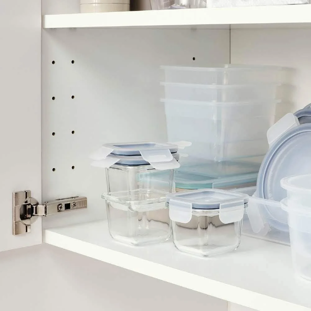 ظرف غذای درب دار ایکیا آسیا 365+، شیشه ای مربع 180 میلی لیتر، مجموعه 3 عددی