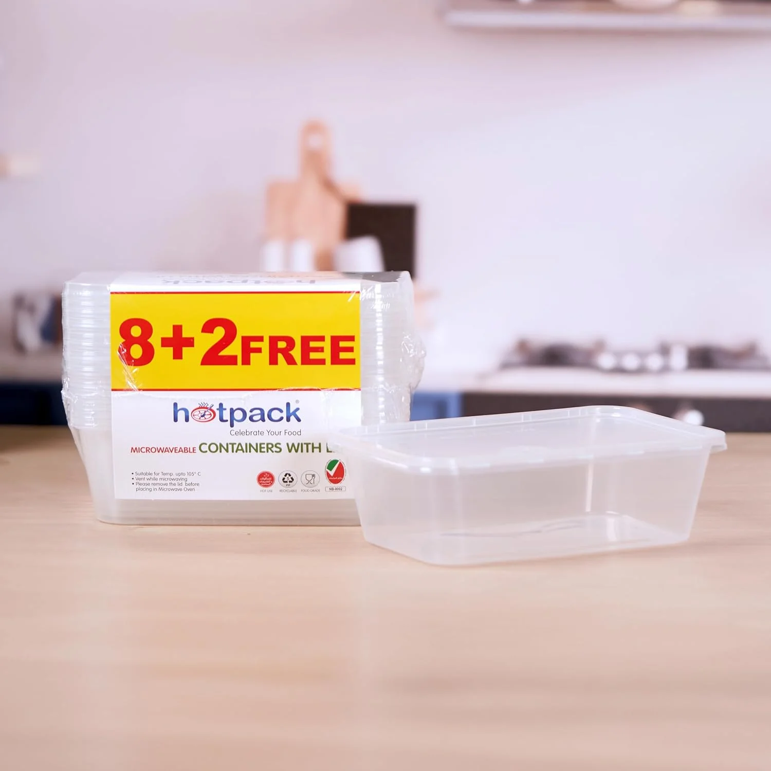 ظرف غذای یکبار مصرف هات پک، مناسب برای نگهداری غذا، ظرف مایکروویو با درب، 750 میلی لیتر، بسته پیشنهادی 8+2 رایگان