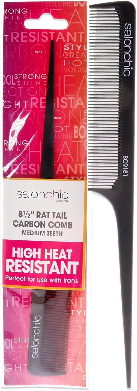 شانه دم موشی کربنی مقاوم در برابر حرارت بالا 8.5 - دندانه متوسط از SalonChic مناسب برای آقایان و بانوان - 1 عدد شانه
